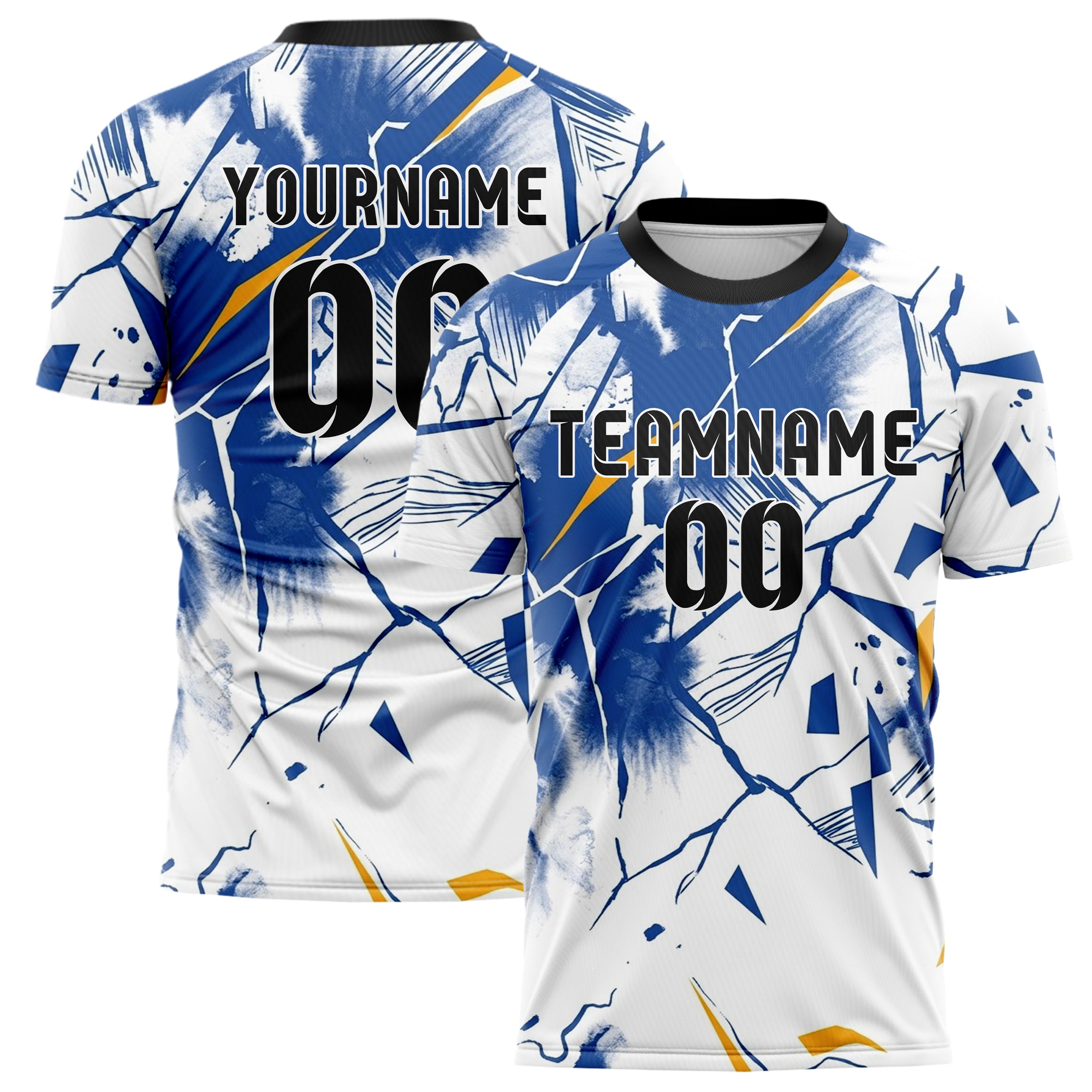 White Cobalt Amber Ink Wash Fracture Custom Soccer Jersey