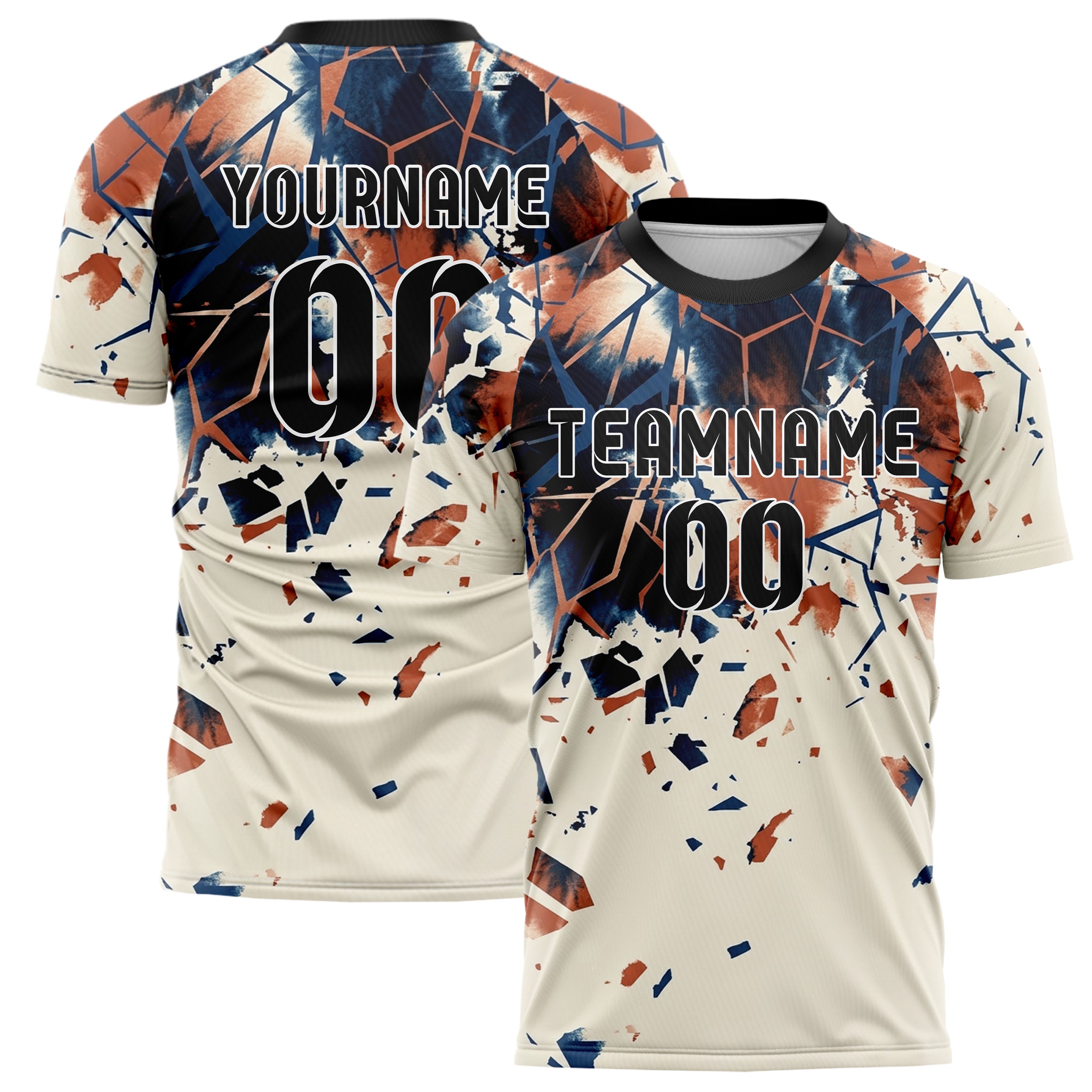 Cream Ink Blue Terracotta Ink Wash Fracture Custom Soccer Jersey