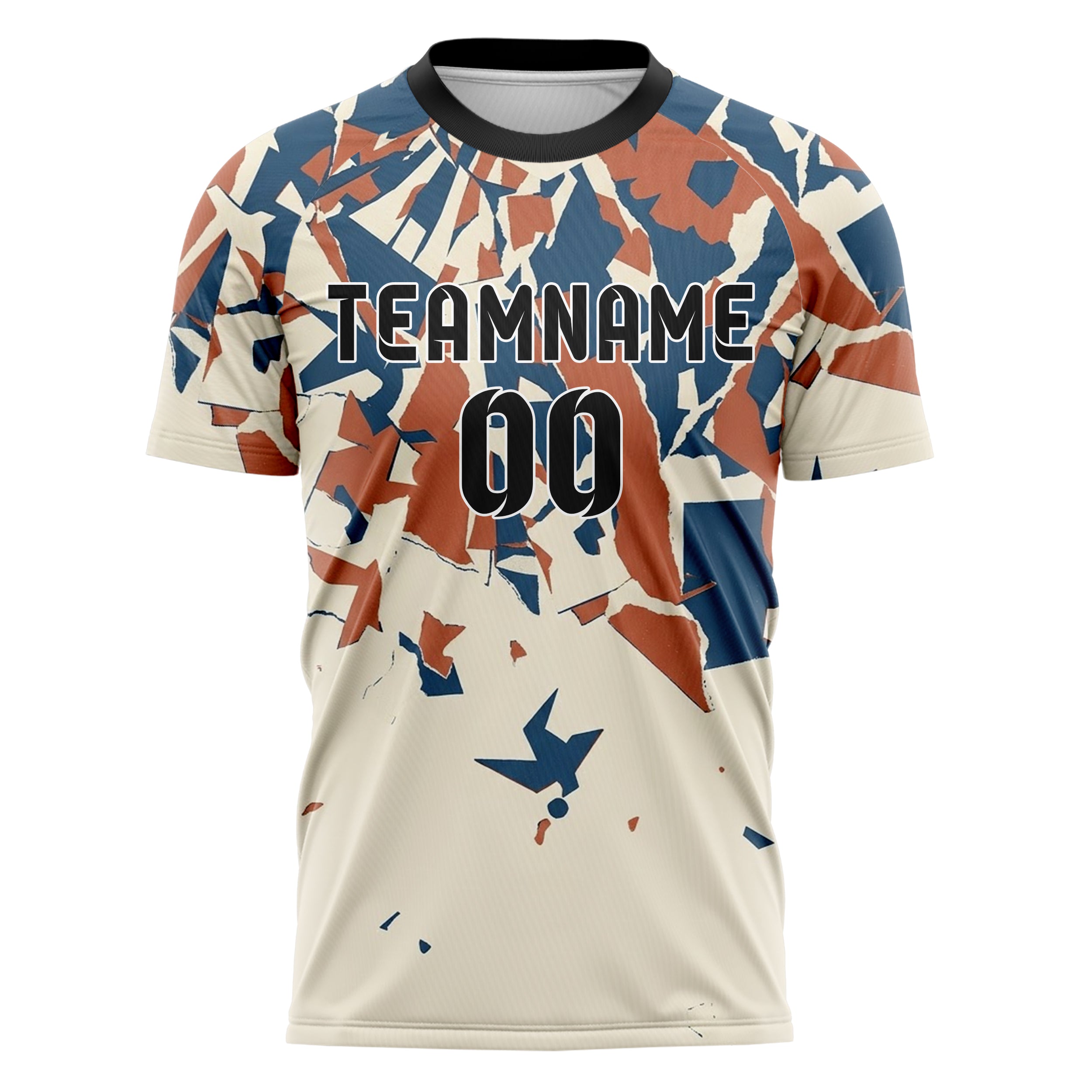 Cream Ink Blue Terracotta Collage Paper Rupture Custom Soccer Jersey