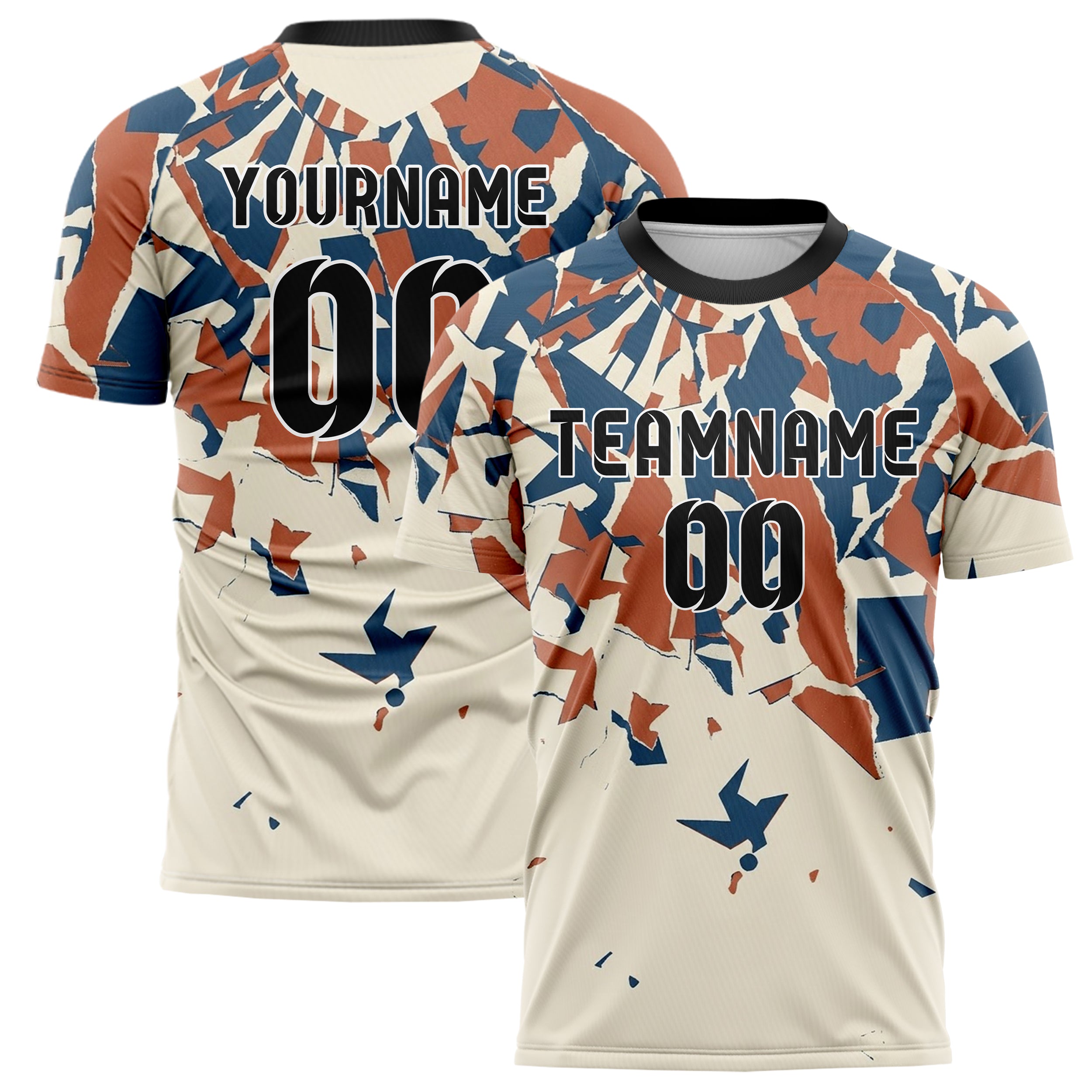 Cream Ink Blue Terracotta Collage Paper Rupture Custom Soccer Jersey