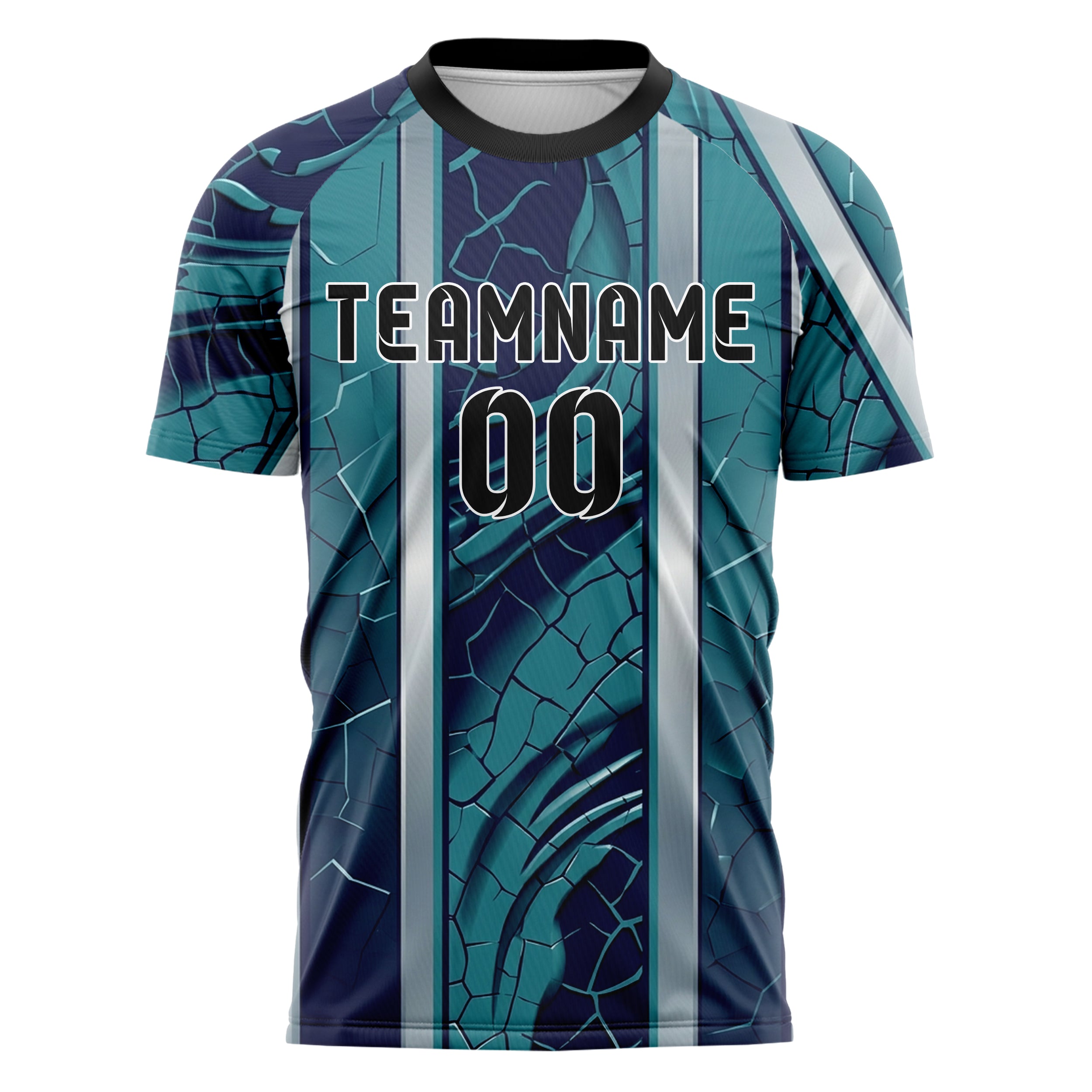 Teal Indigo Silver Ceramic Glaze Crackle Custom Soccer Jersey