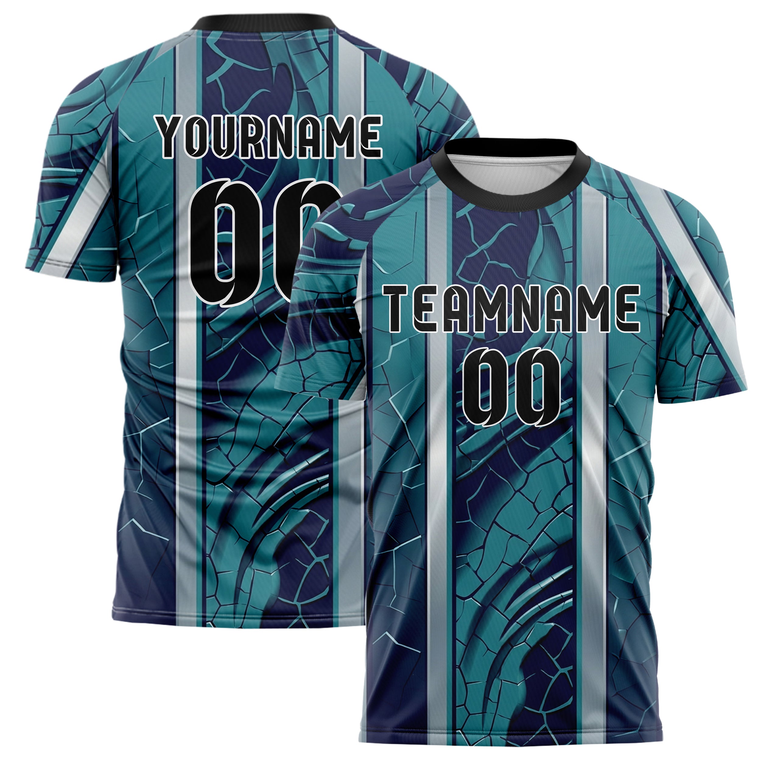 Teal Indigo Silver Ceramic Glaze Crackle Custom Soccer Jersey