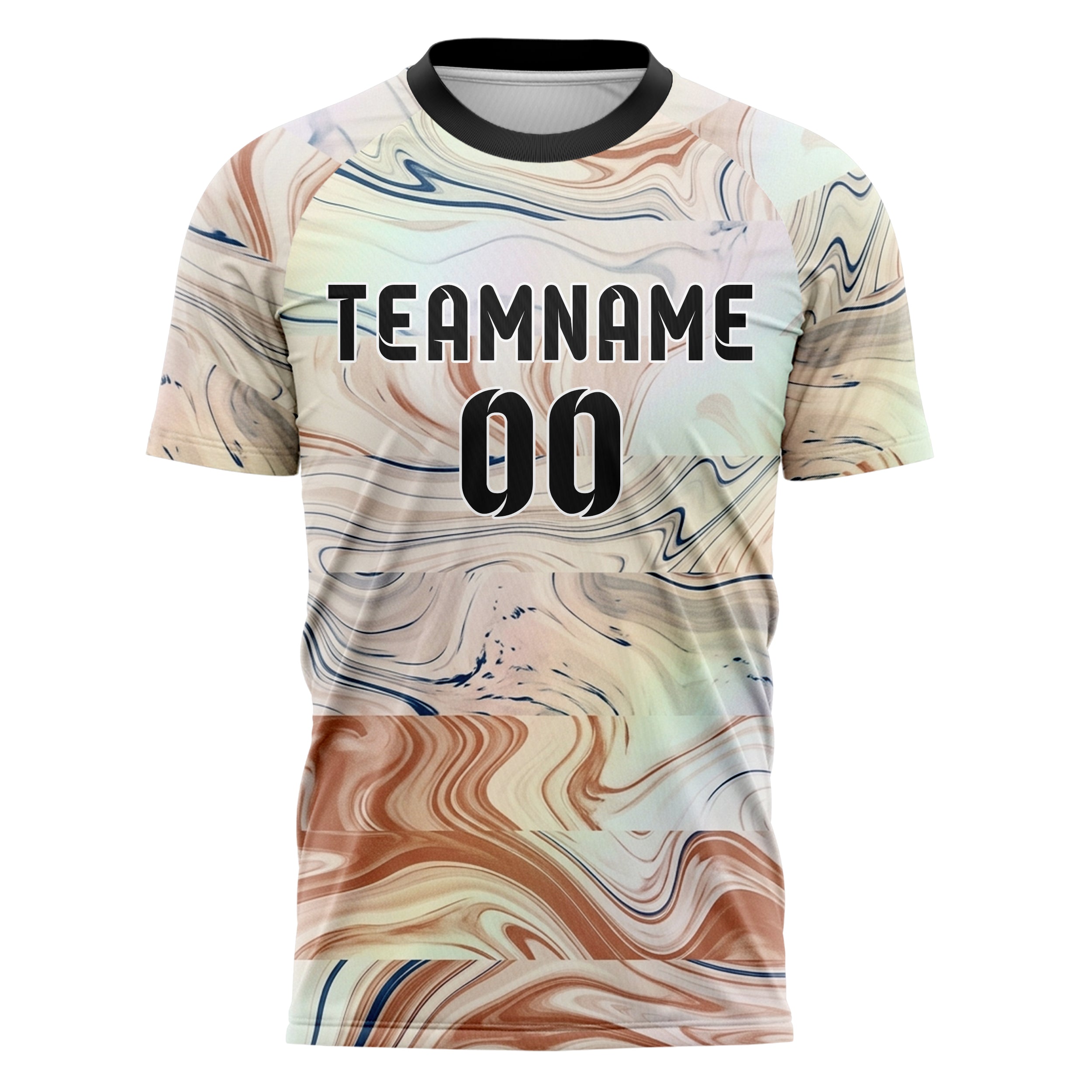 Cream Ink Blue Terracotta Marbled Fluid Contour Custom Soccer Jersey