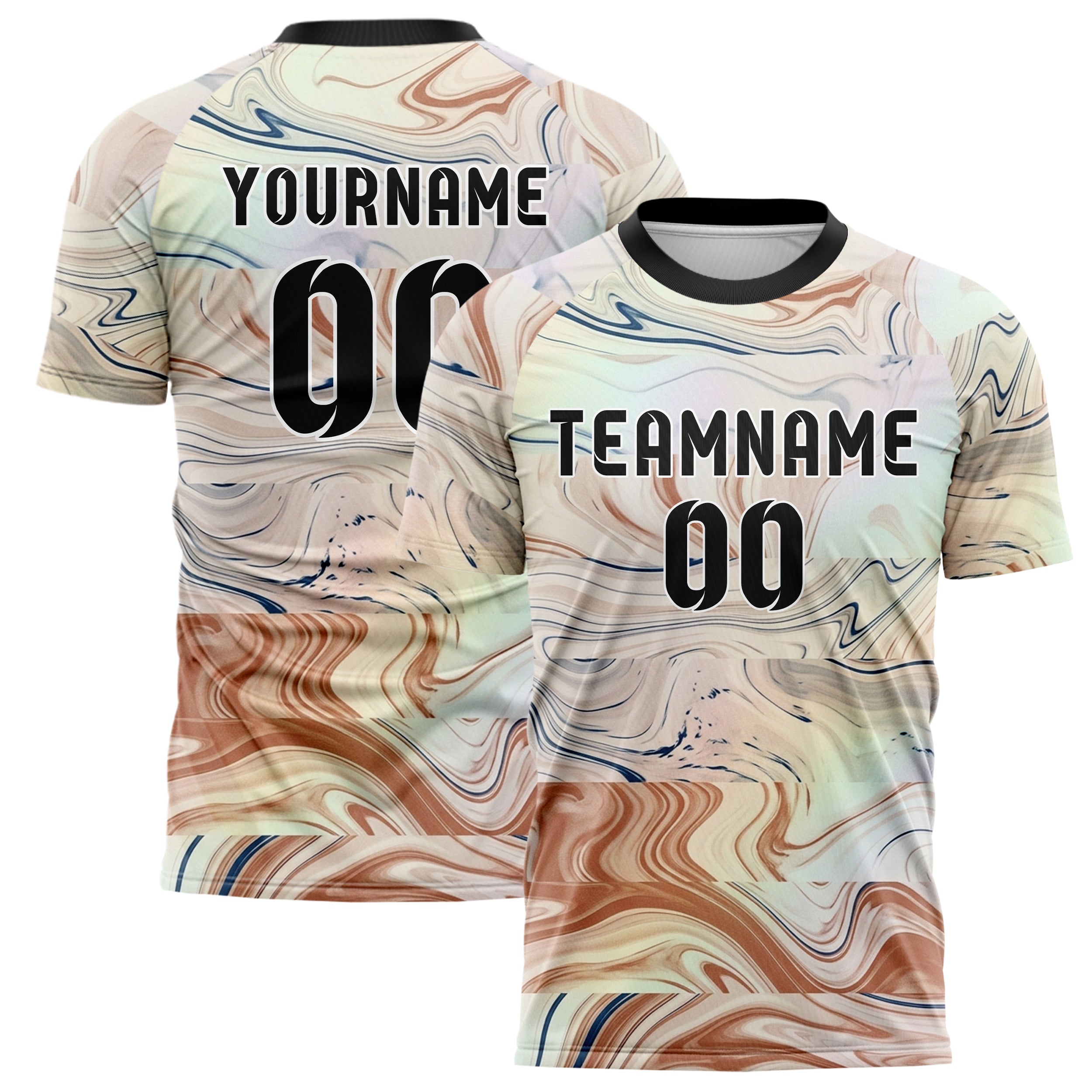 Cream Ink Blue Terracotta Marbled Fluid Contour Custom Soccer Jersey