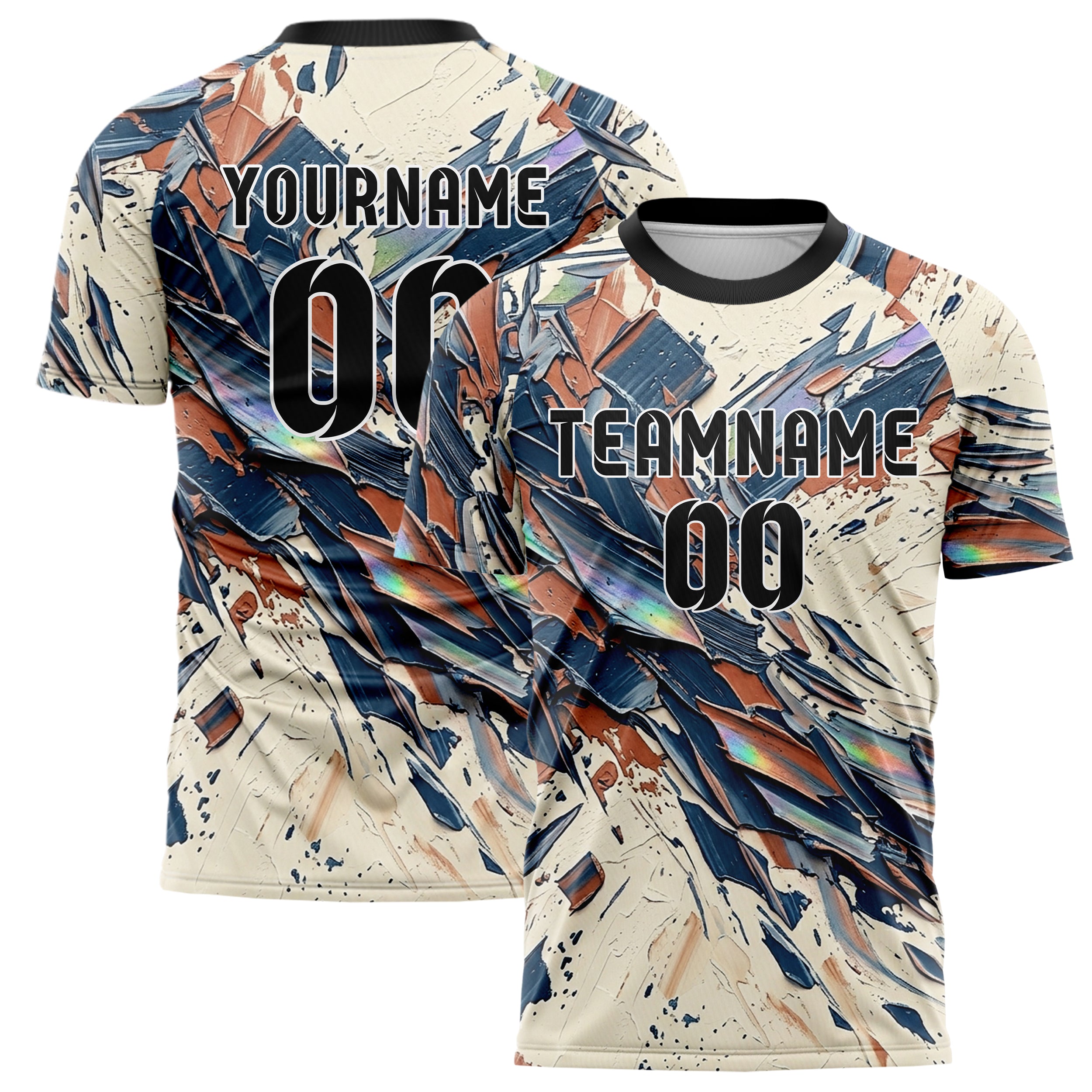 Cream Ink Blue Terracotta Oil Impasto Shards Custom Soccer Jersey