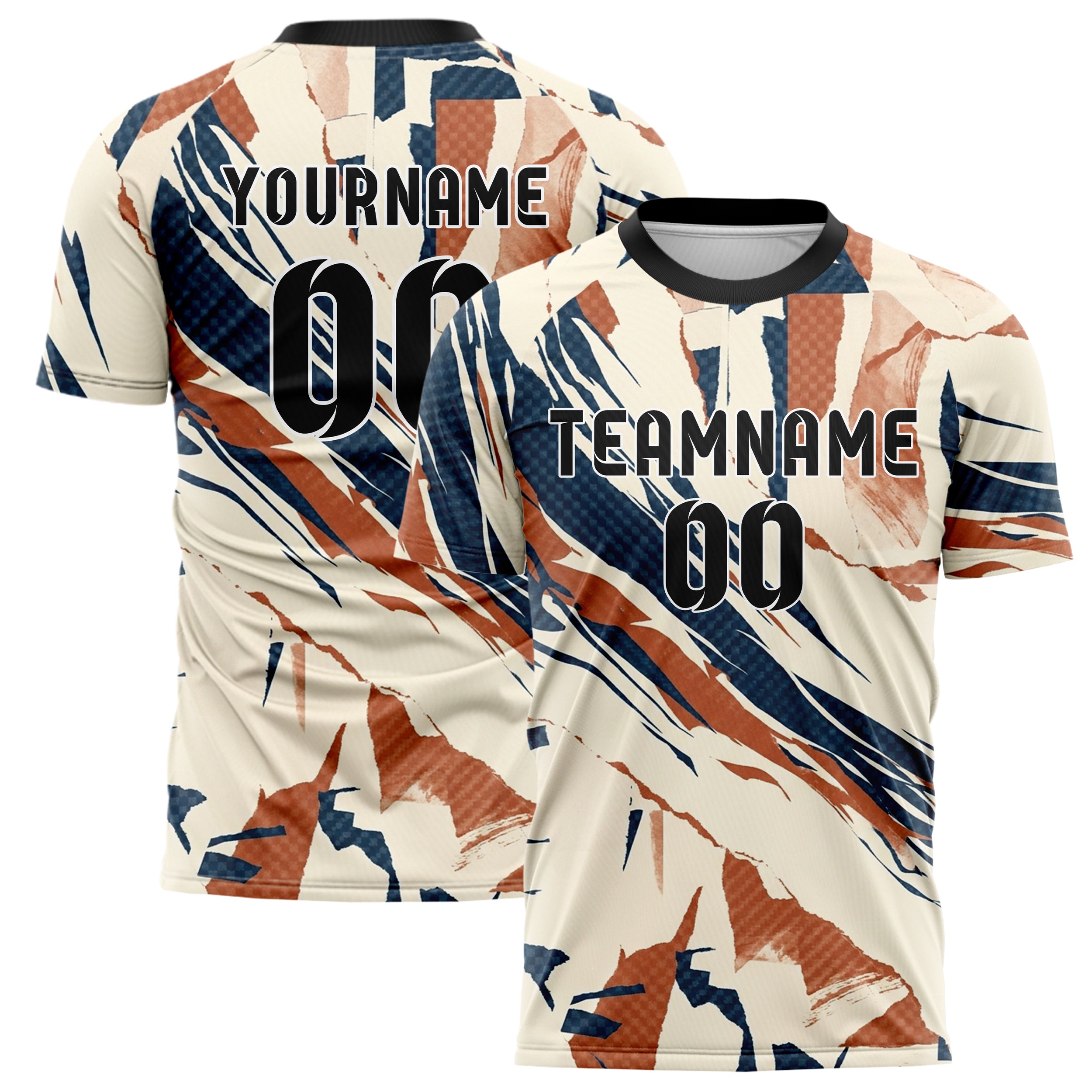 Cream Ink Blue Terracotta Collage Paper Rupture Custom Soccer Jersey
