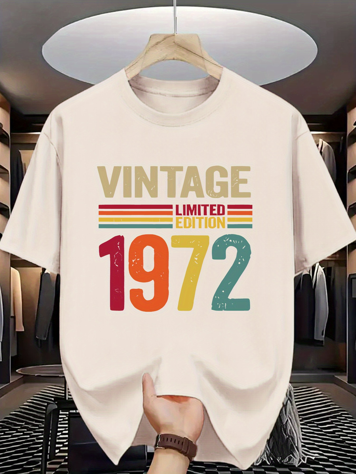 Tailorly Men's Printed Tee - Vintage Limited Edition With Colorful Text And Year 1972