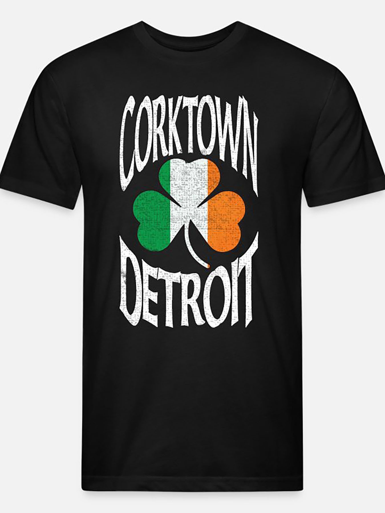 Tailorly Men's Printed Tee - Corktown Detroit Distressed Tricolor Shamrock Surrounded By Vintage Lettering