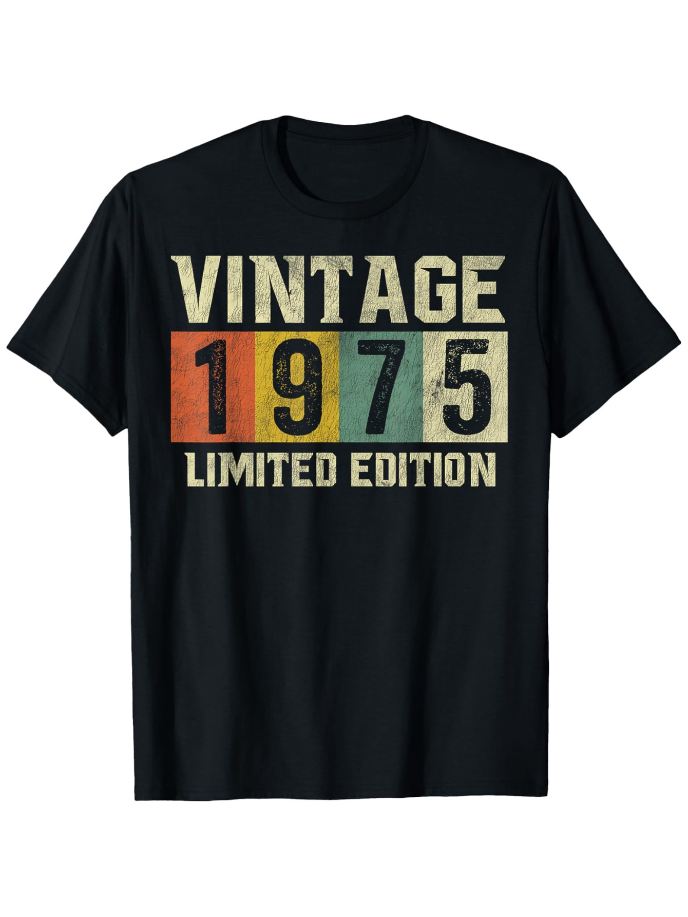 Tailorly Men's Printed Tee - Vintage 1975 Limited Edition Retro Color Block Birthday T Shirt