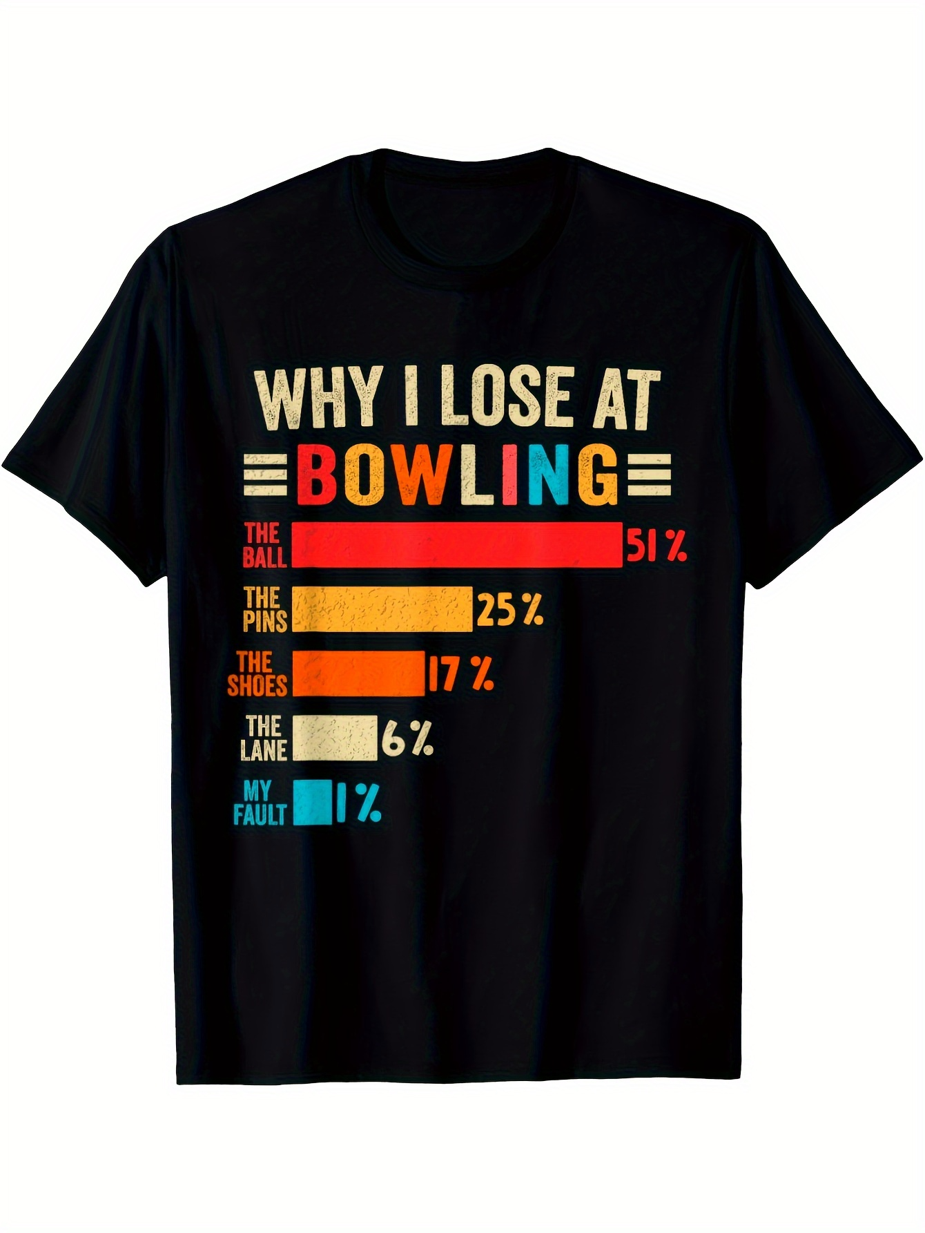 Tailorly Men's Printed Tee - Why I Lose At Bowling Funny Colorful Graph With Percentage Numbers Bowling