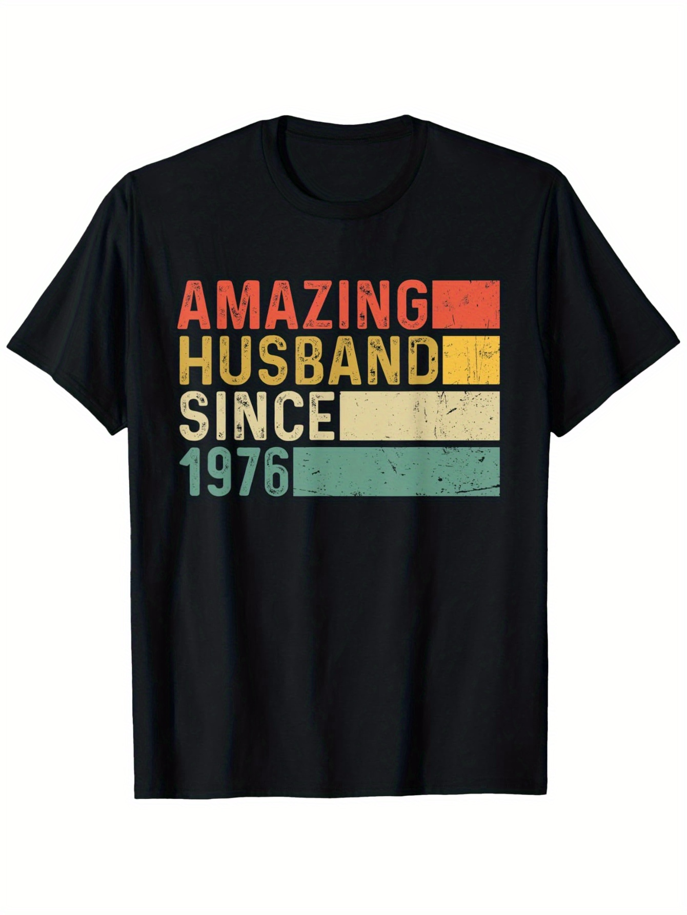 Tailorly Men's Printed Tee - Amazing Husband Since Nineteen Seventy Six With Vintage Color Block Graphics