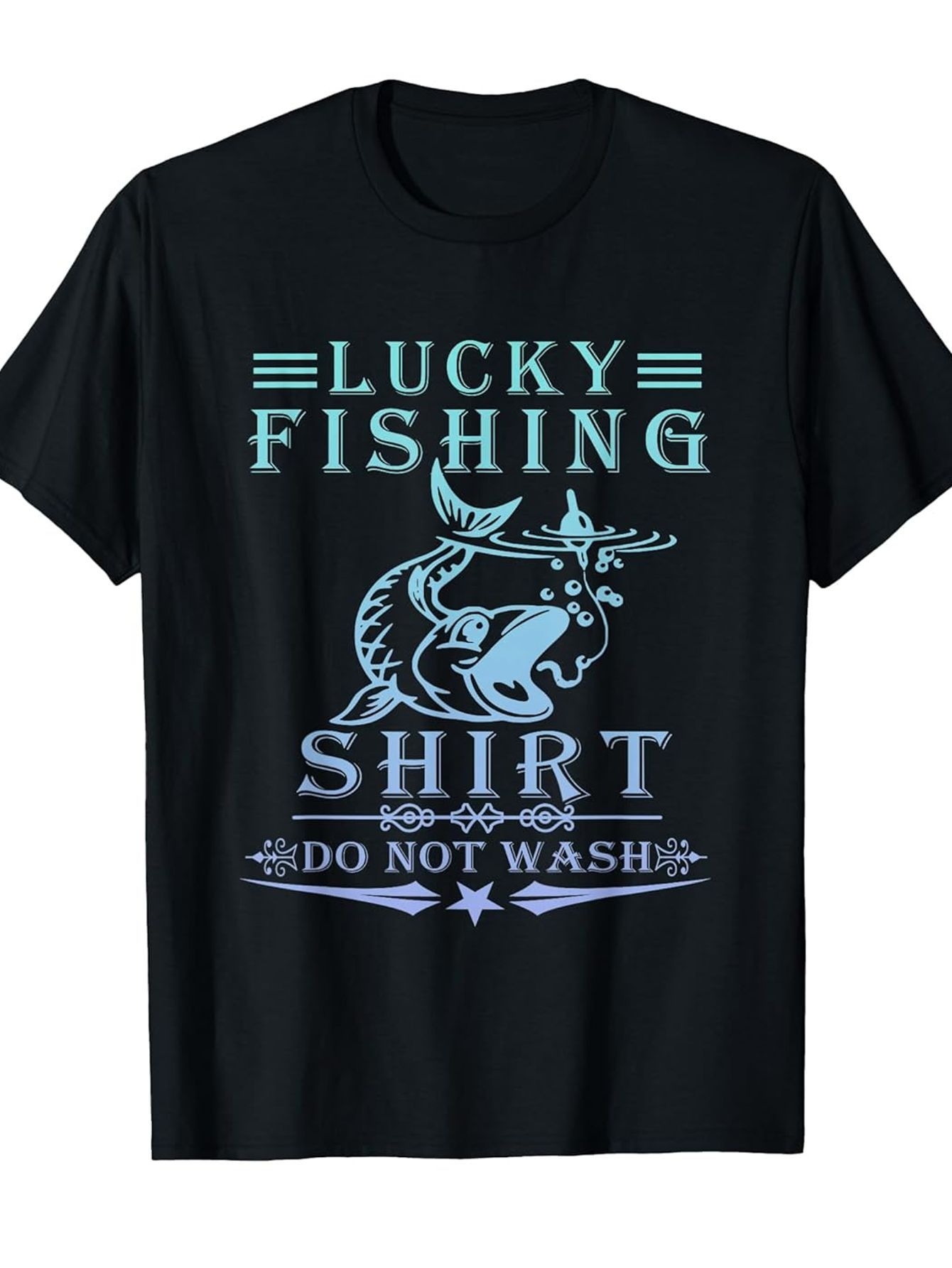 Tailorly Men's Printed Tee - Lucky Fishing Shirt Classic Fish With Vintage Decorative Elements