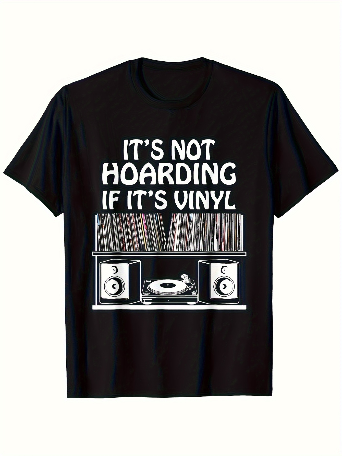 Tailorly Men's Printed Tee - Its Not Hoarding If Its Vinyl Vintage Music Shelf With Turntable And Records