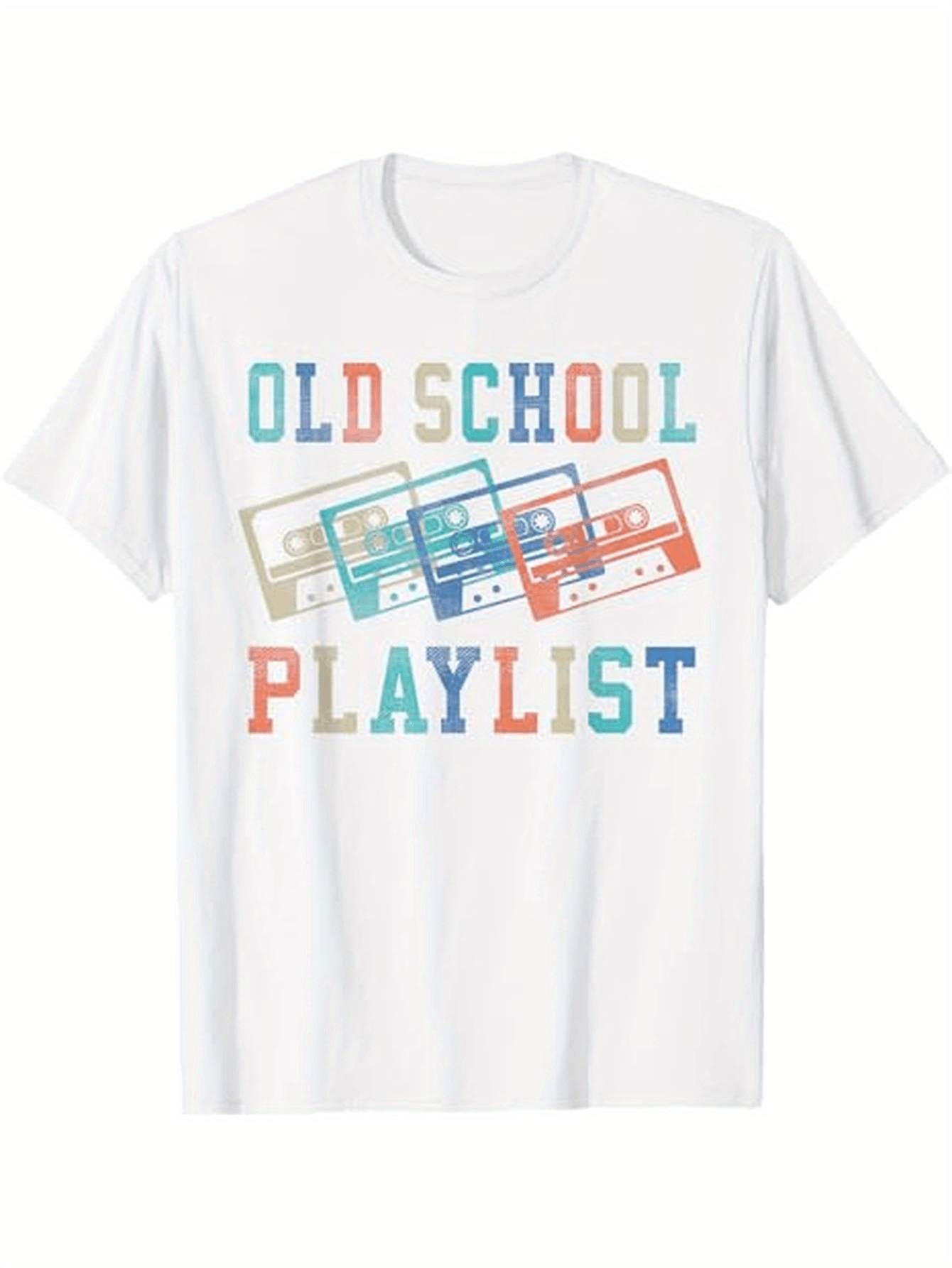Tailorly Men's Printed Tee - Old School Playlist Vintage Cassette Tapes Colorfully Arranged With Retro Vibes