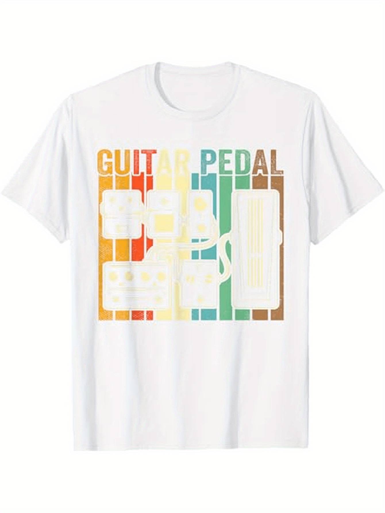 Tailorly Men's Printed Tee - Colorful Vintage Striped Bars With Classic Music Guitar Pedal