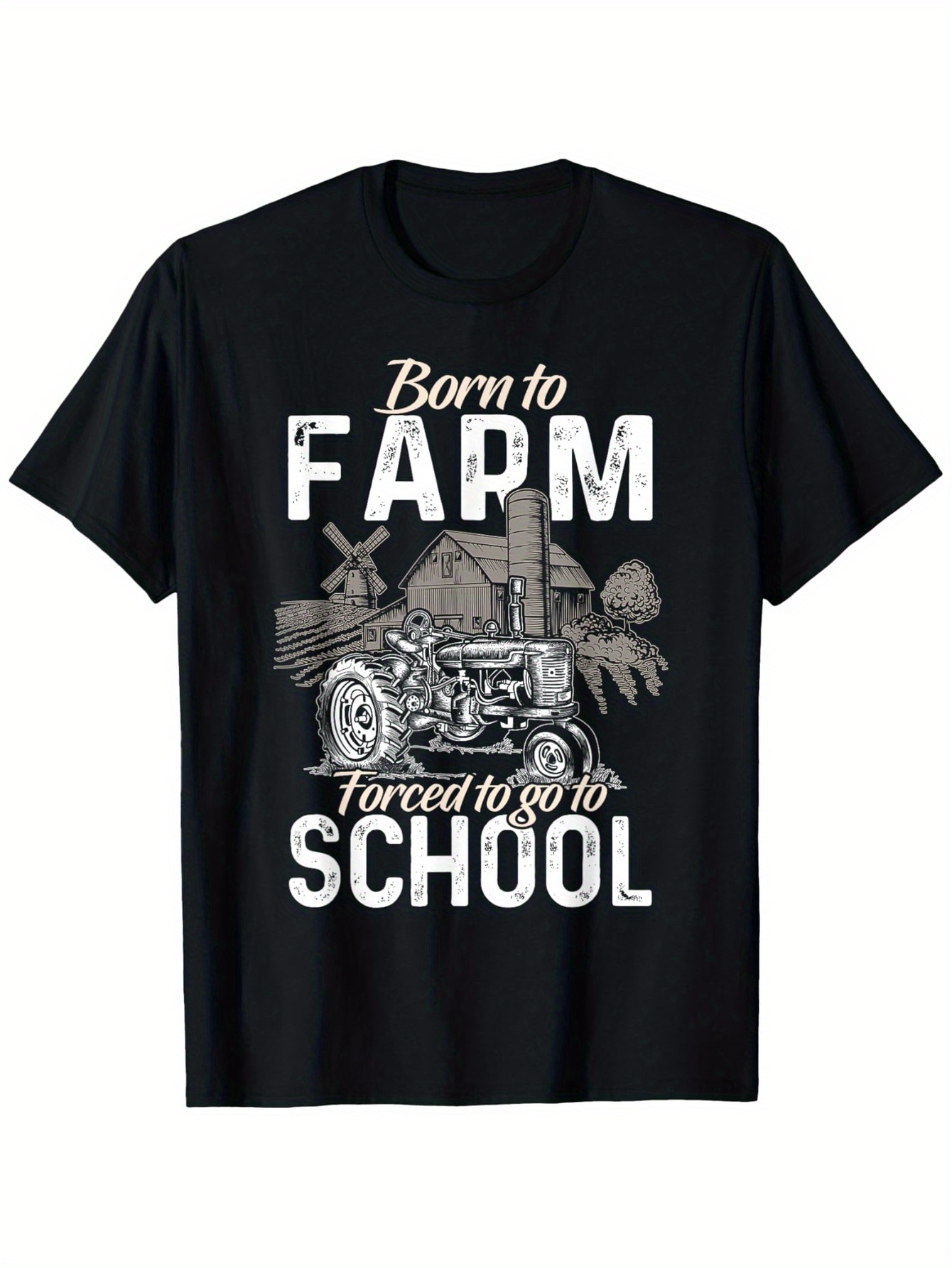 Tailorly Men's Printed Tee - Born To Farm Forced To Go To School Vintage Tractor And Barn Design