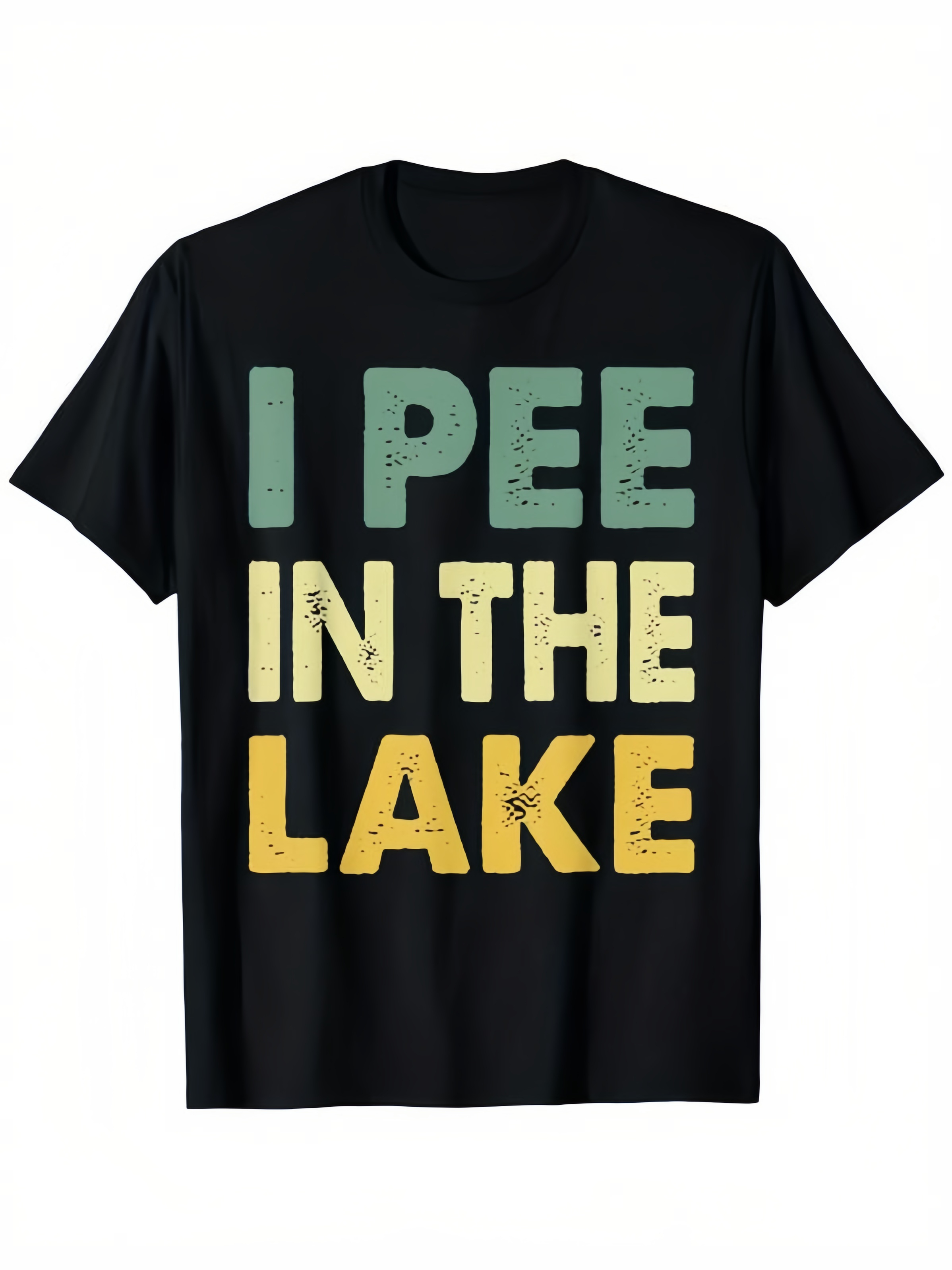 Tailorly Men's Printed Tee - Distressed Vintage Multicolor Text On Black T Shirt Lake