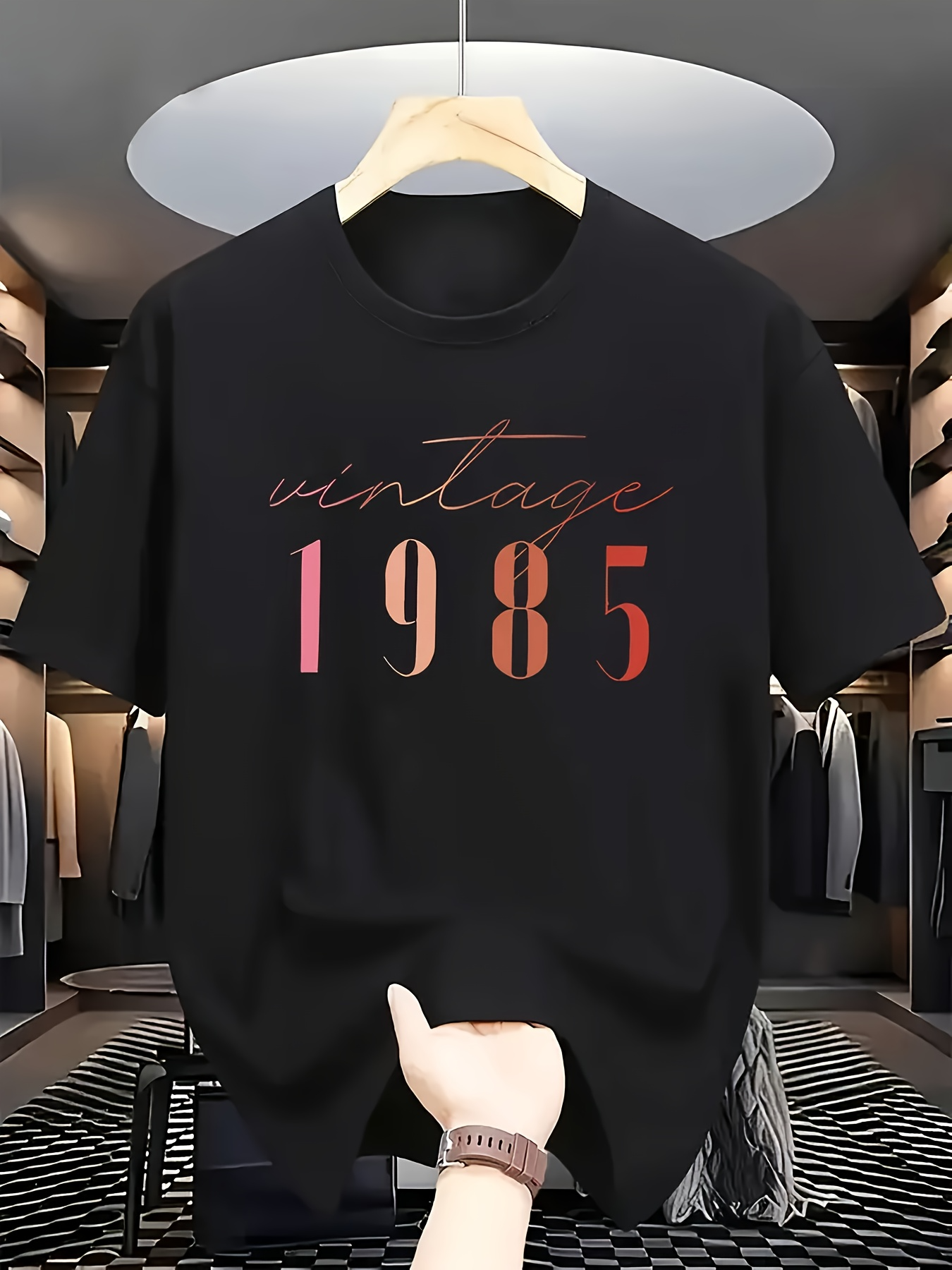 Tailorly Men's Printed Tee - Vintage Lettering With Retro Ombre Colored Numbers 1985