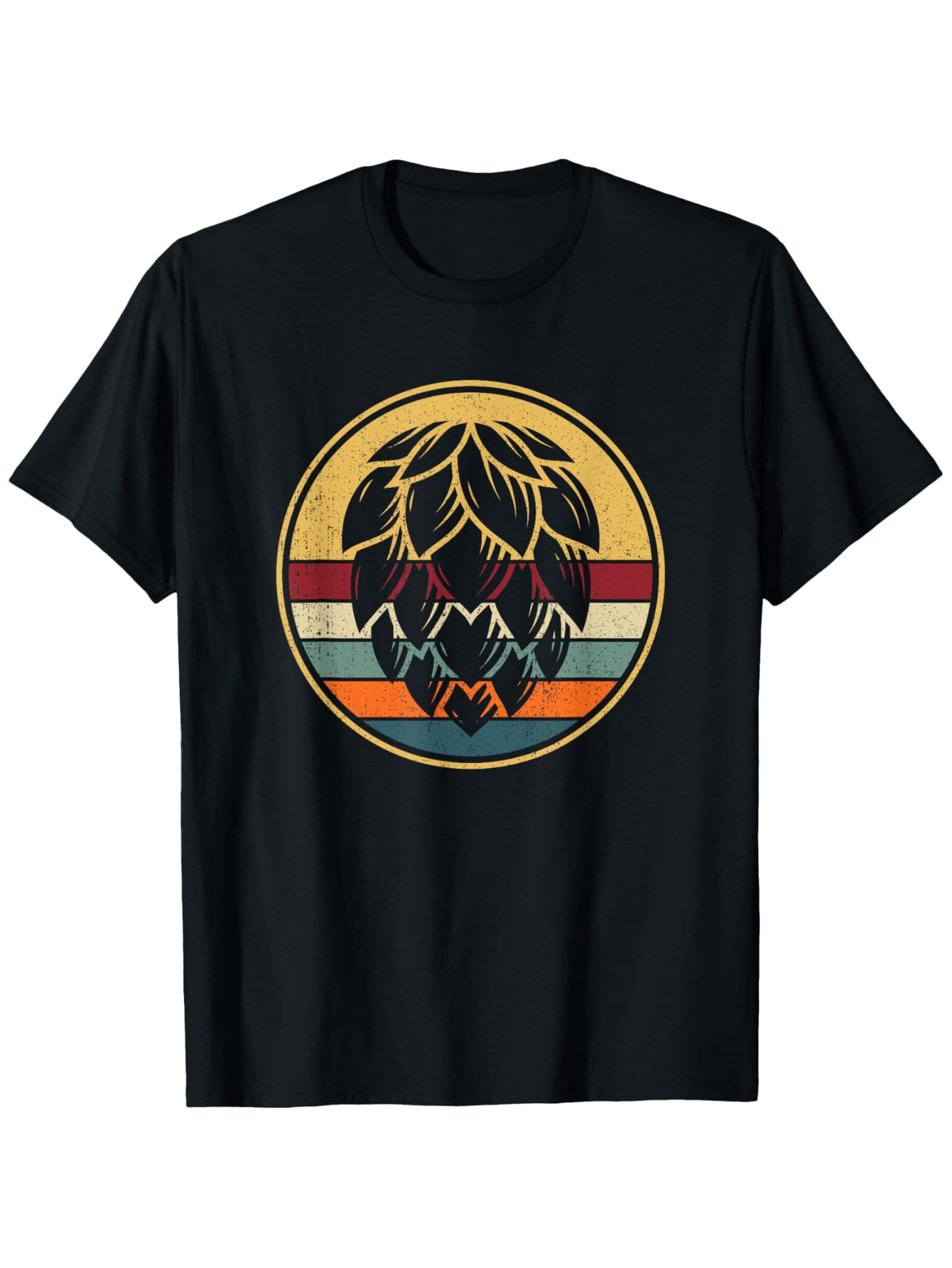 Tailorly Men's Printed Tee - Vintage Retro Colored Stripes With a Large Hop Plant
