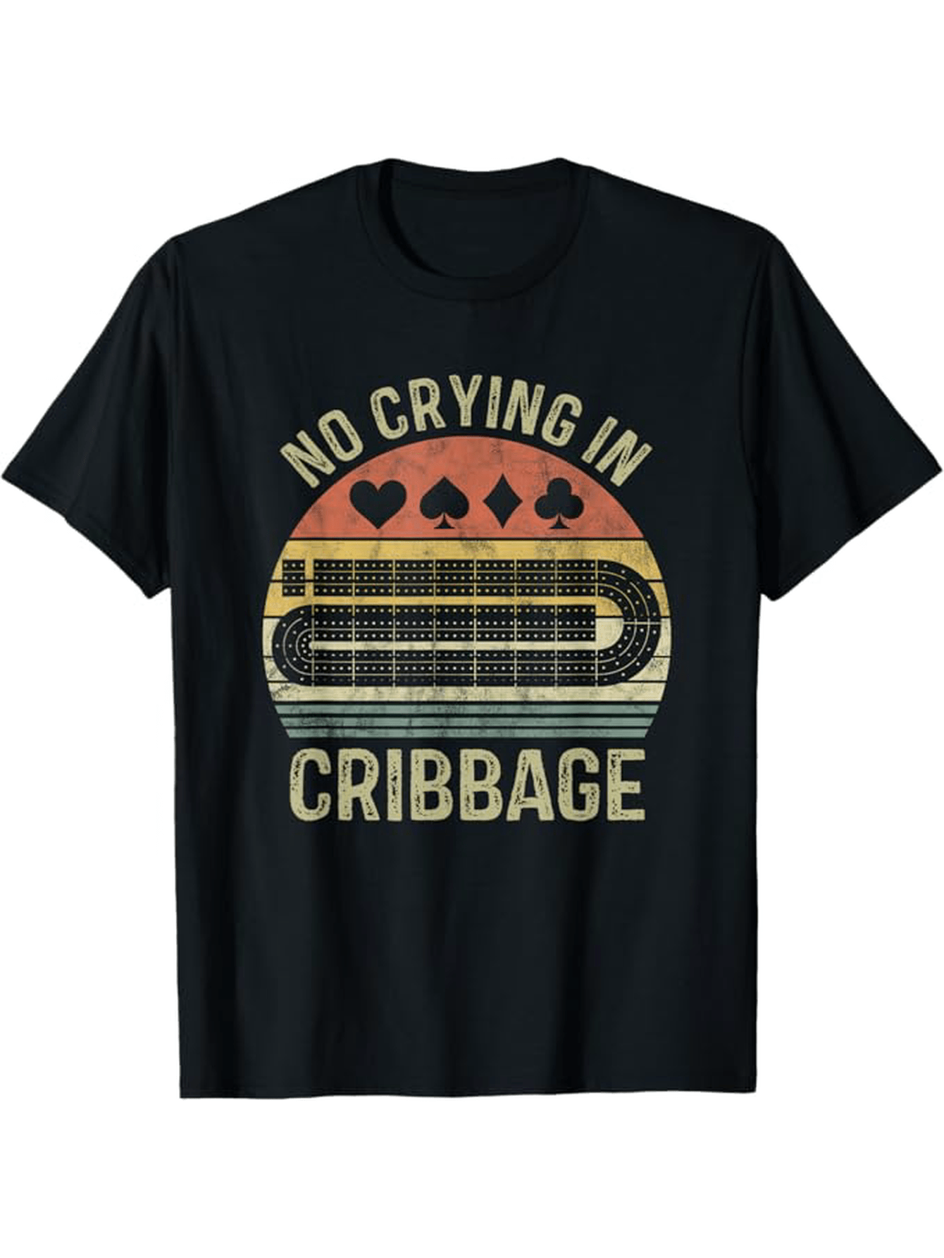 Tailorly Men's Printed Tee - No Crying In Cribbage Vintage Colored Peg Board With Playing Card Suits Game