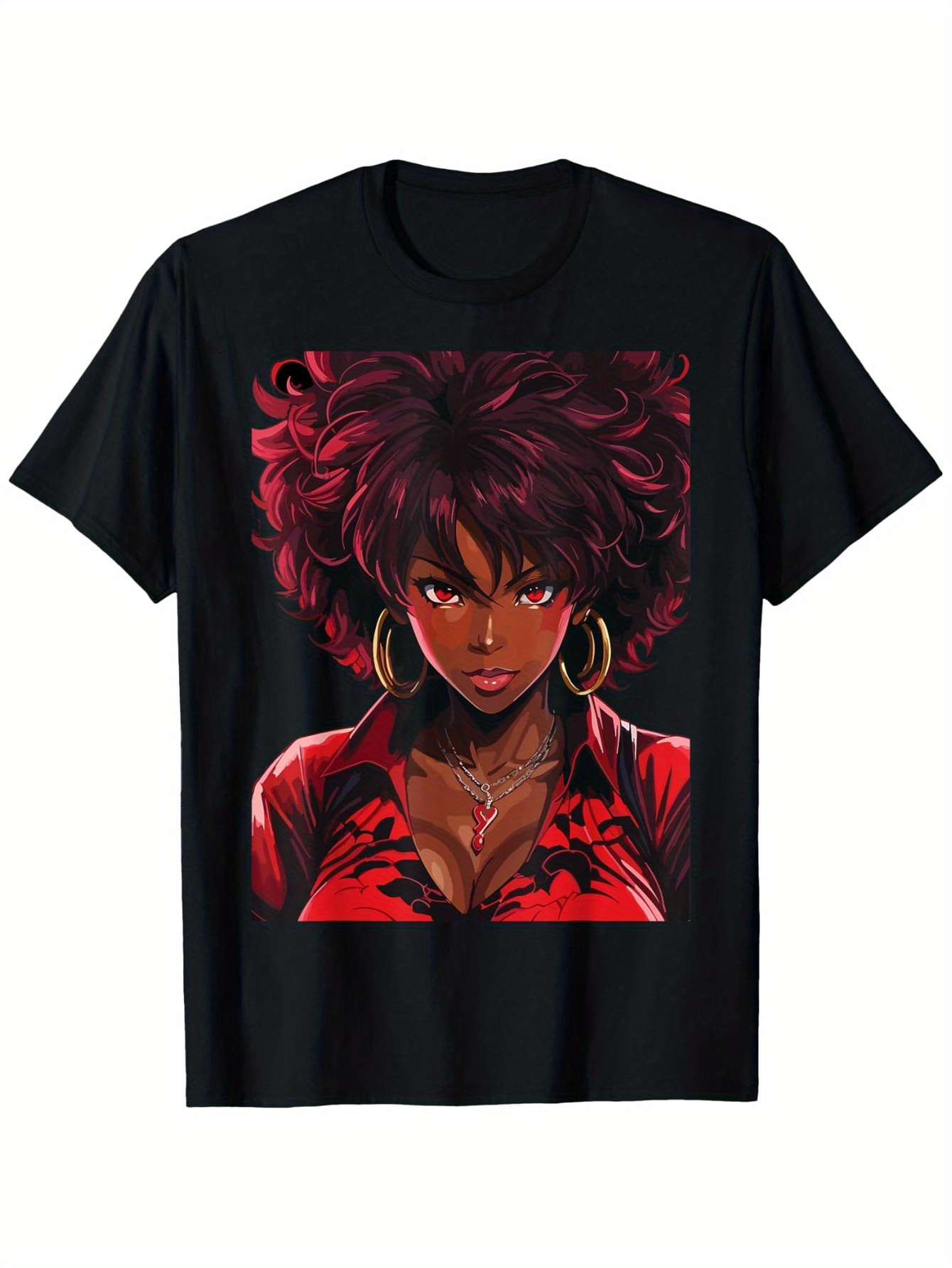 Tailorly Men's Printed Tee - Bold Red Shirted Woman With Flowing Hair Under Vibrant Shadows