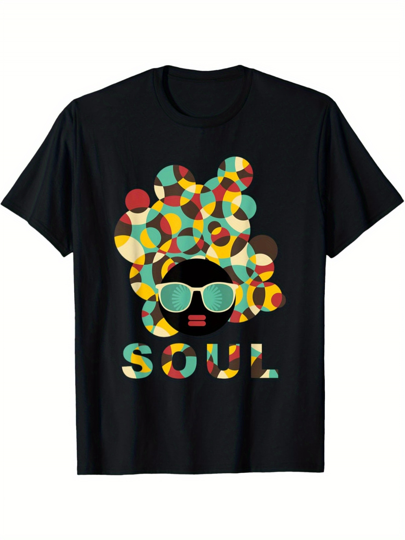 Tailorly Men's Printed Tee - Soul Multicolored Geometric Circles Forming Funky Retro Portrait