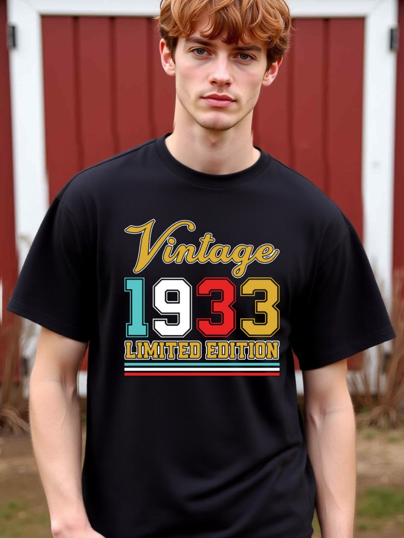 Tailorly Men's Printed Tee - Vintage 1933 Colorful Block Letters With Retro Text Limited Edition Design T Shirt