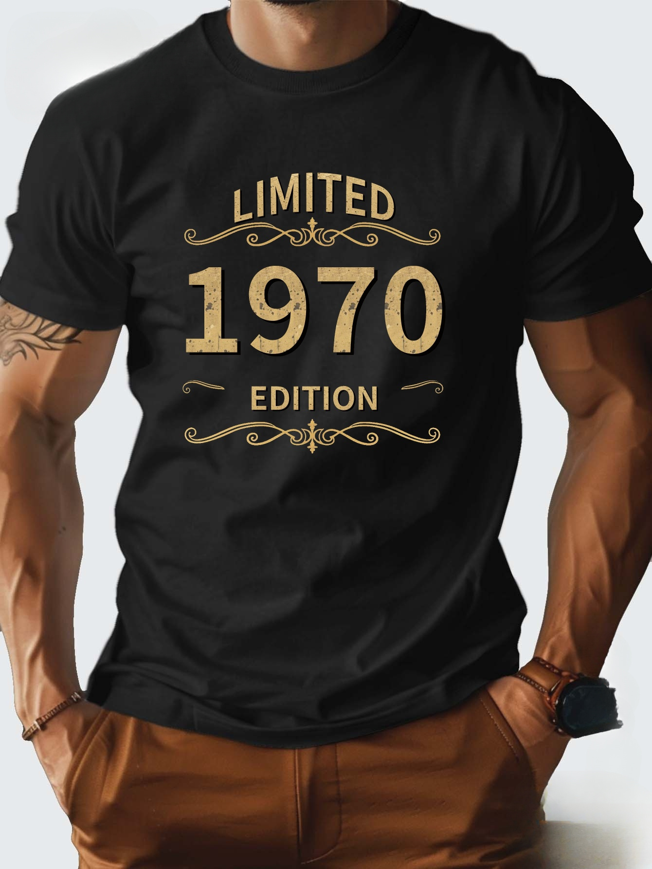 Tailorly Men's Printed Tee - Limited 1970 Edition Classic Retro Typography With Vintage Scrollwork Design Shirt