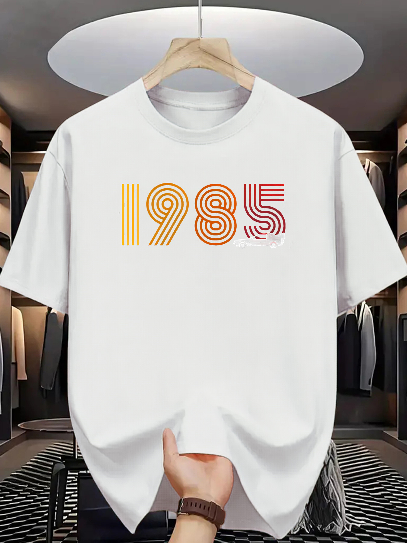 Tailorly Men's Printed Tee - Vibrant Retro Lines In Colorful Vintage Style Numbers 1985