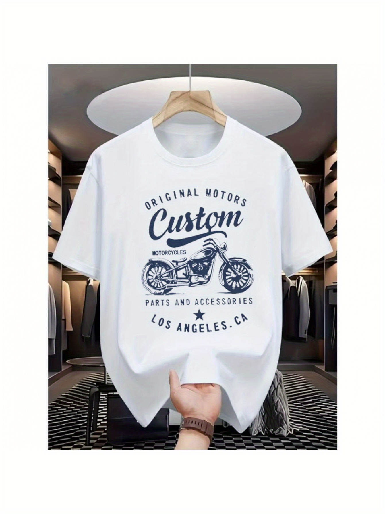 Tailorly Men's Printed Tee - Original Motors Custom Los Angeles California With Vintage Motorcycle Graphic
