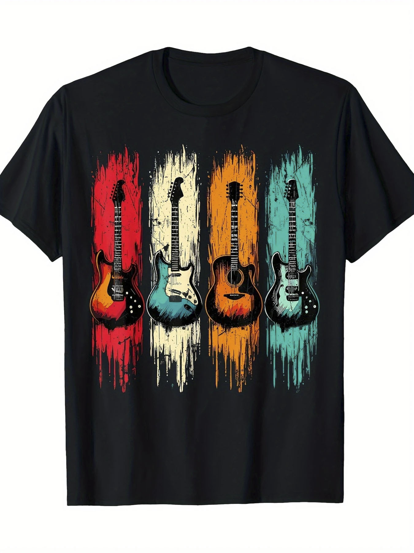 Tailorly Men's Printed Tee - Colorful Vintage Electric Guitars With Dripping Paint Effects Guitar