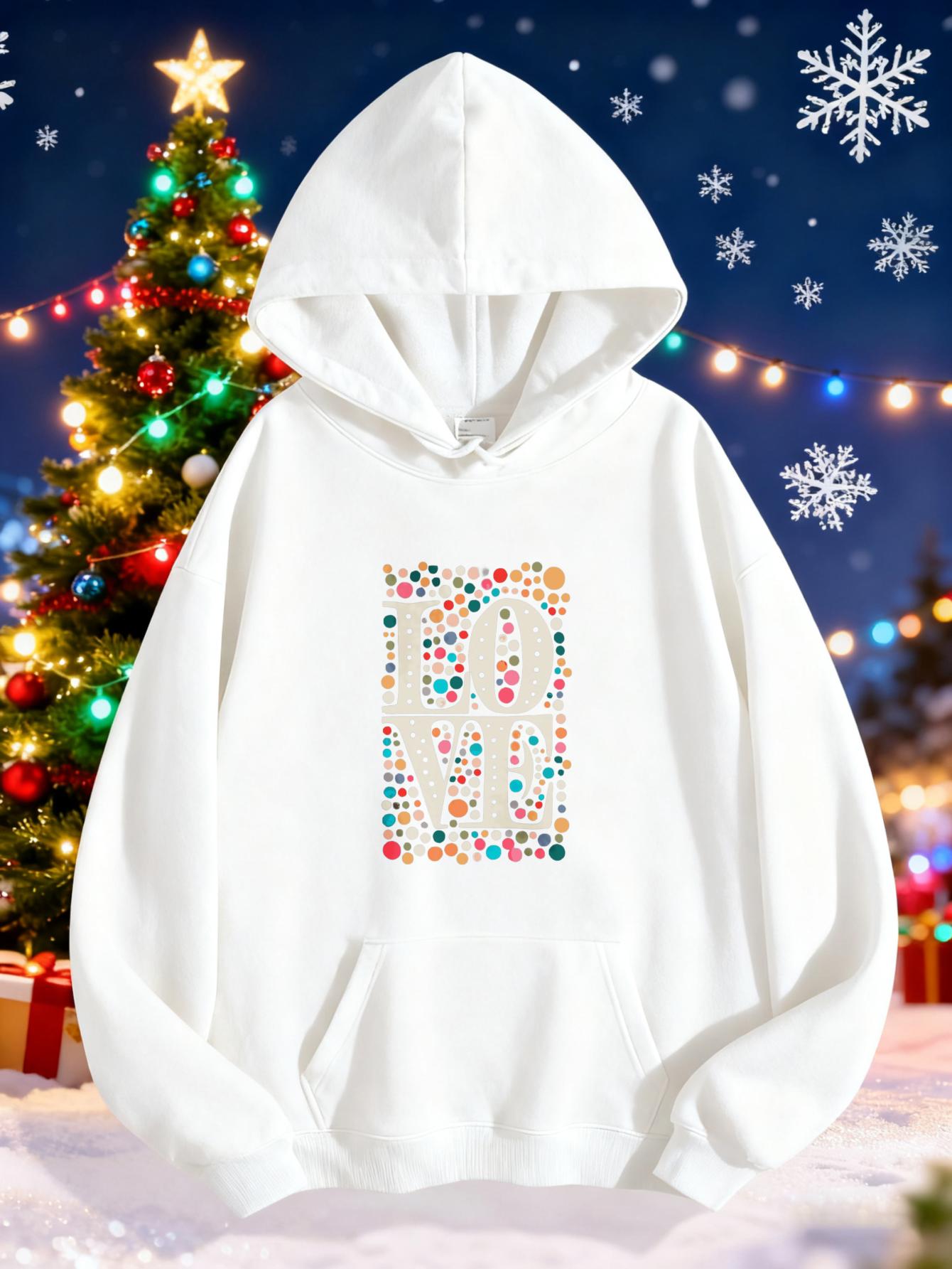 Tailorly Women's Printed Hoodie - Merry Christmas With Multicolored Candy Canes And Festive Holiday Decorations Hoodie