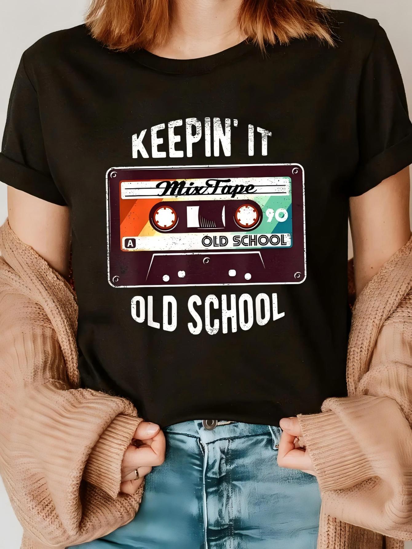 Tailorly Women's Printed Tee - Keepin It Old School Retro Cassette Tape With Colorful Vintage Style Mixtape