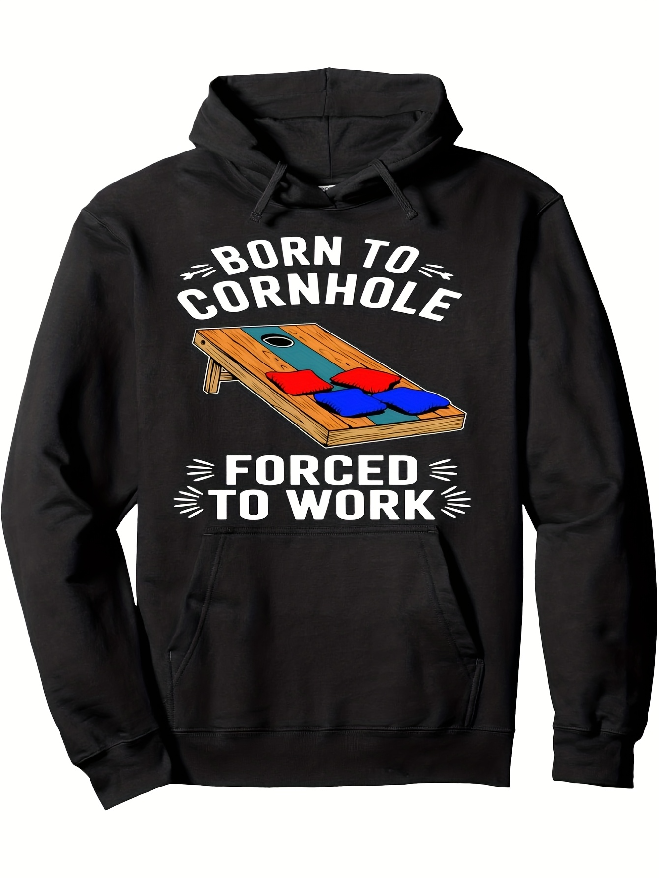 Tailorly Men's Printed Hoodie - Born To Cornhole Forced To Work With Colorful Bags On Wooden Game Board