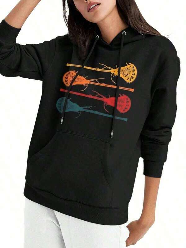 Tailorly Women's Printed Hoodie - Colorful Vintage Style Musical Instruments Displayed On Hoodie Guitar