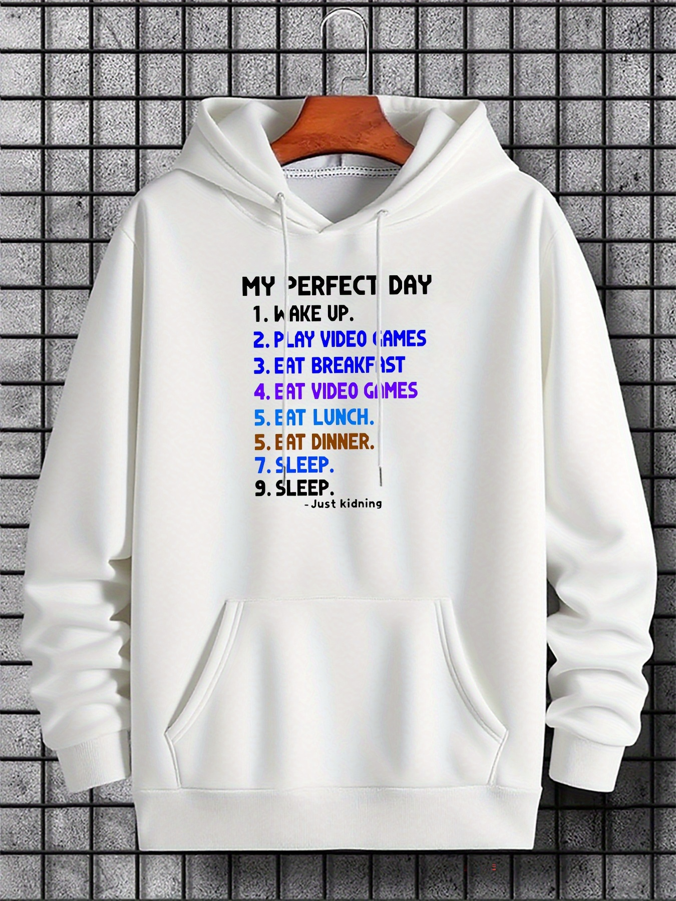 Tailorly Men's Printed Hoodie - My Perfect Day Play Video Games Breakfast And Sleep Hoodie