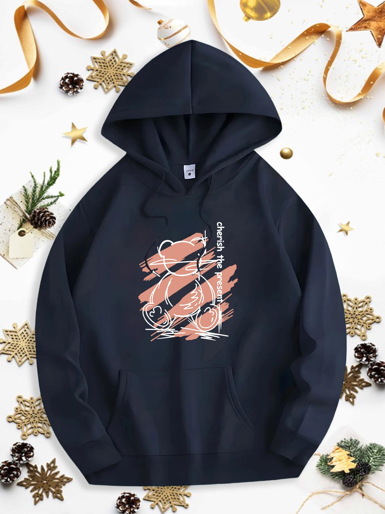 Tailorly Men's Printed Hoodie - Abstract Brush Strokes With Elegant Line Art Overlapping Central Shape
