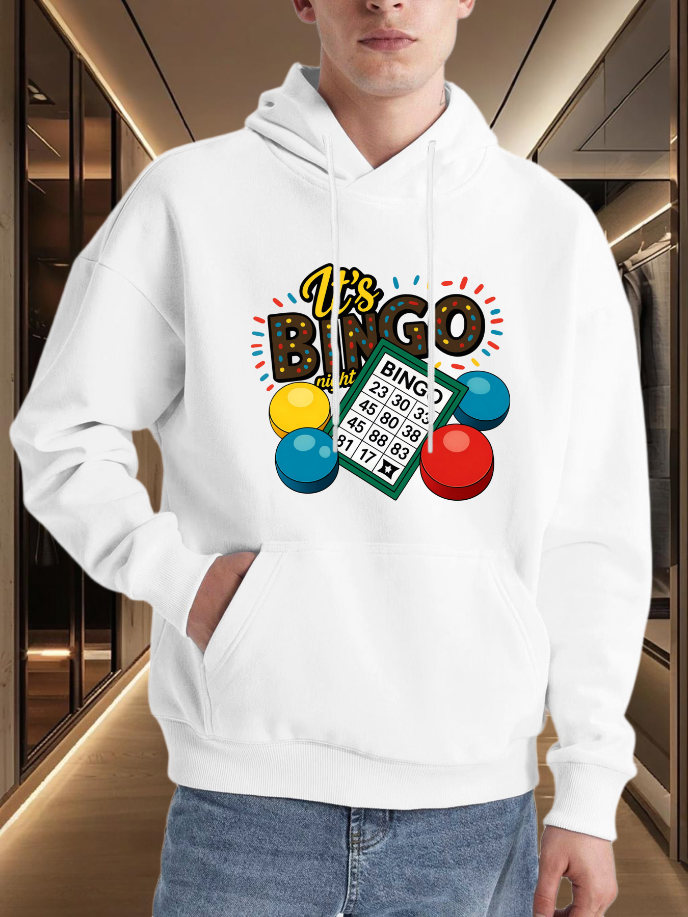 Tailorly Men's Printed Hoodie - Its Bingo Colorful Balls And Card Game Concept Hoodie