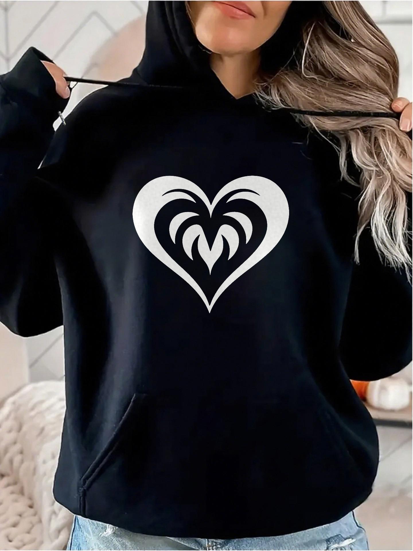 Tailorly Women's Printed Hoodie - Abstract Curves Intertwined Within A Bold White Heart Motif