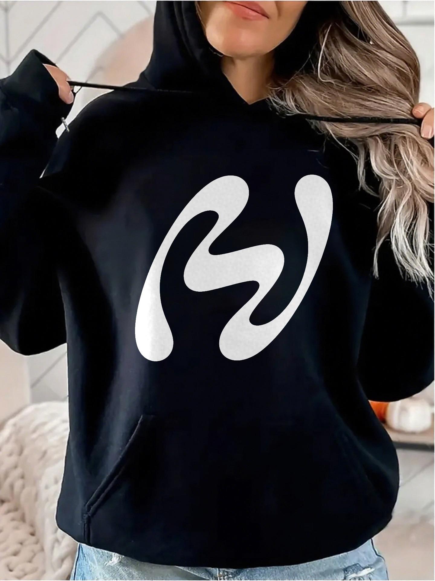 Tailorly Women's Printed Hoodie - Minimalist Bold Fluid Print Shape On Soft Hoodie
