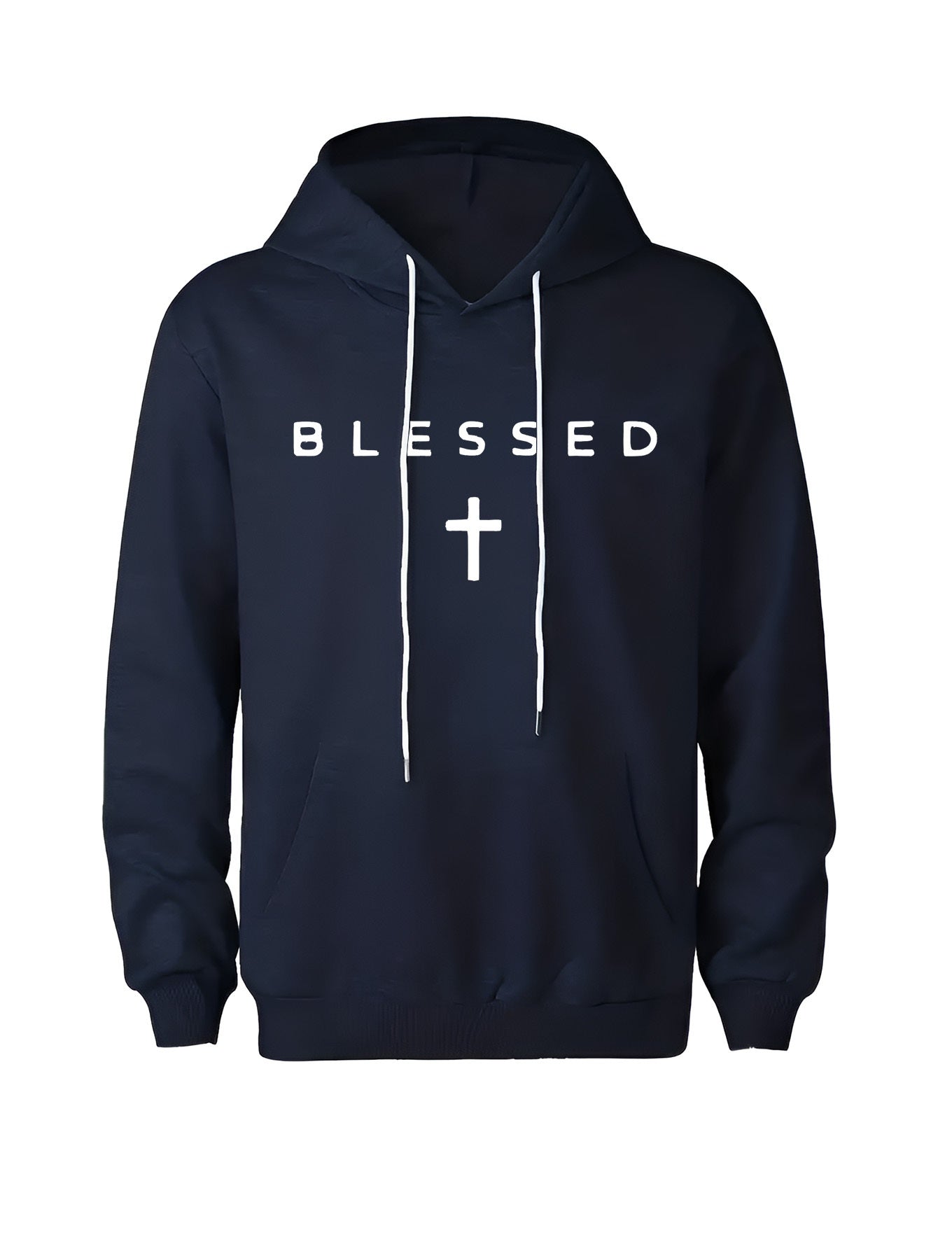 Tailorly Men's Printed Hoodie - Blessed With Bold White Letters And Centered Religious Cross Symbol Hoodie