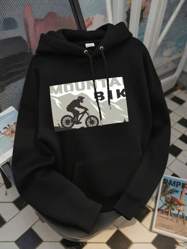 Tailorly Women's Printed Hoodie - Mountain Adventure With Silhouetted Cyclist Riding Bicycle Under Cloudy Sky