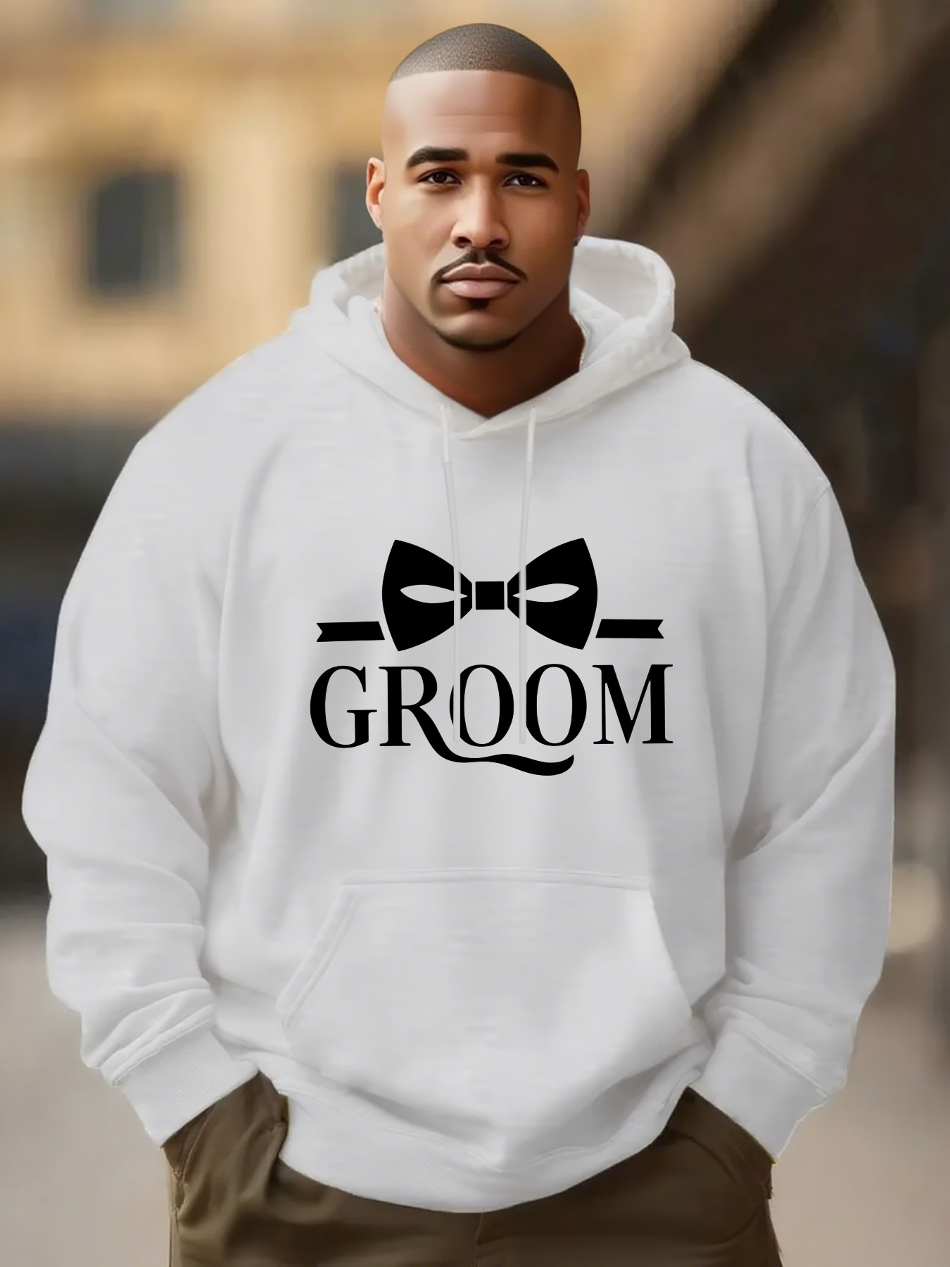 Tailorly Men's Printed Hoodie - Elegant Black Bowtie Wedding Party Groom Hoodie