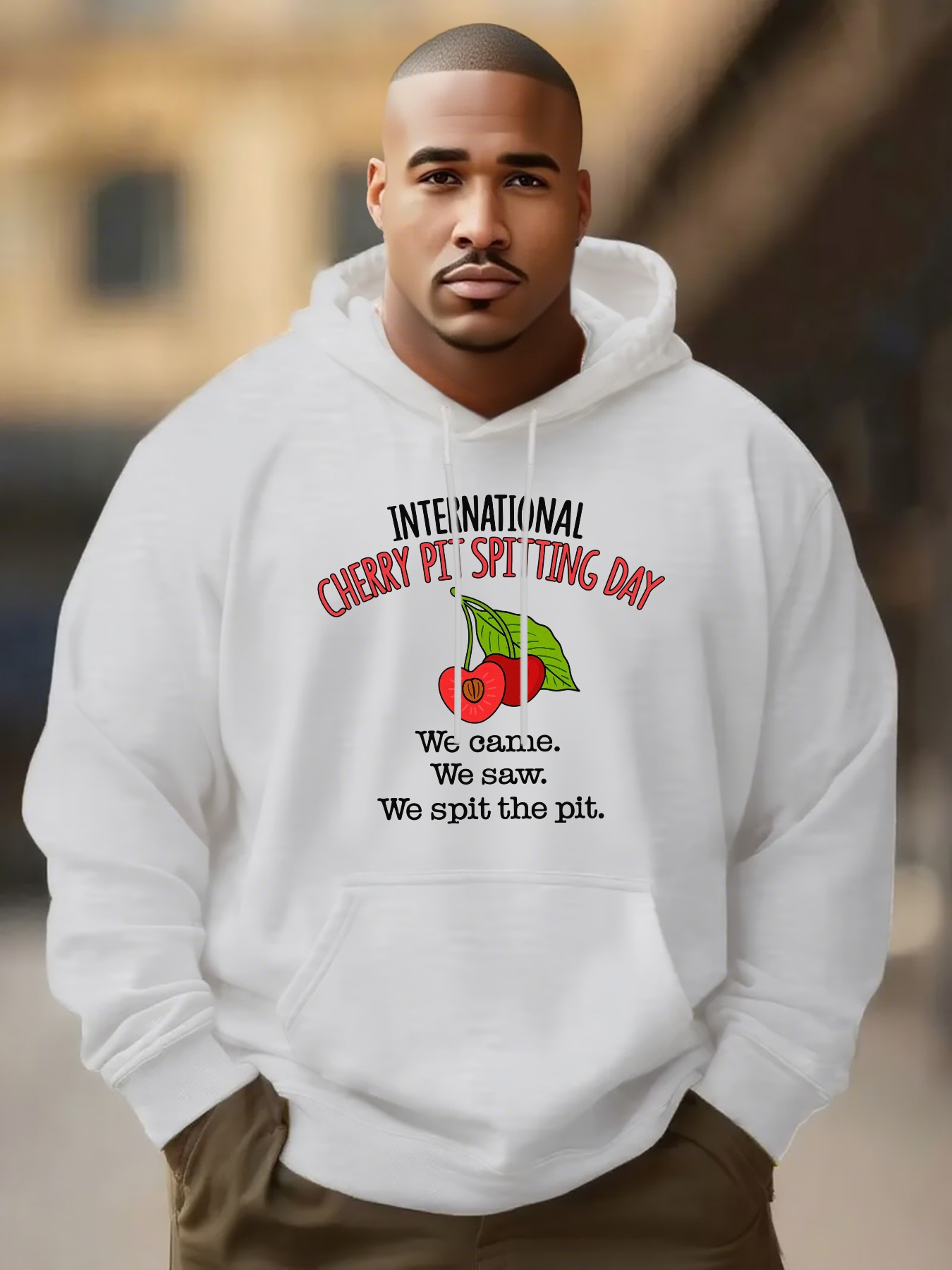 Tailorly Men's Printed Hoodie - International Cherry Pit Spitting Day Cartoon Cherry Under Bright Funny Slogan Hoodie