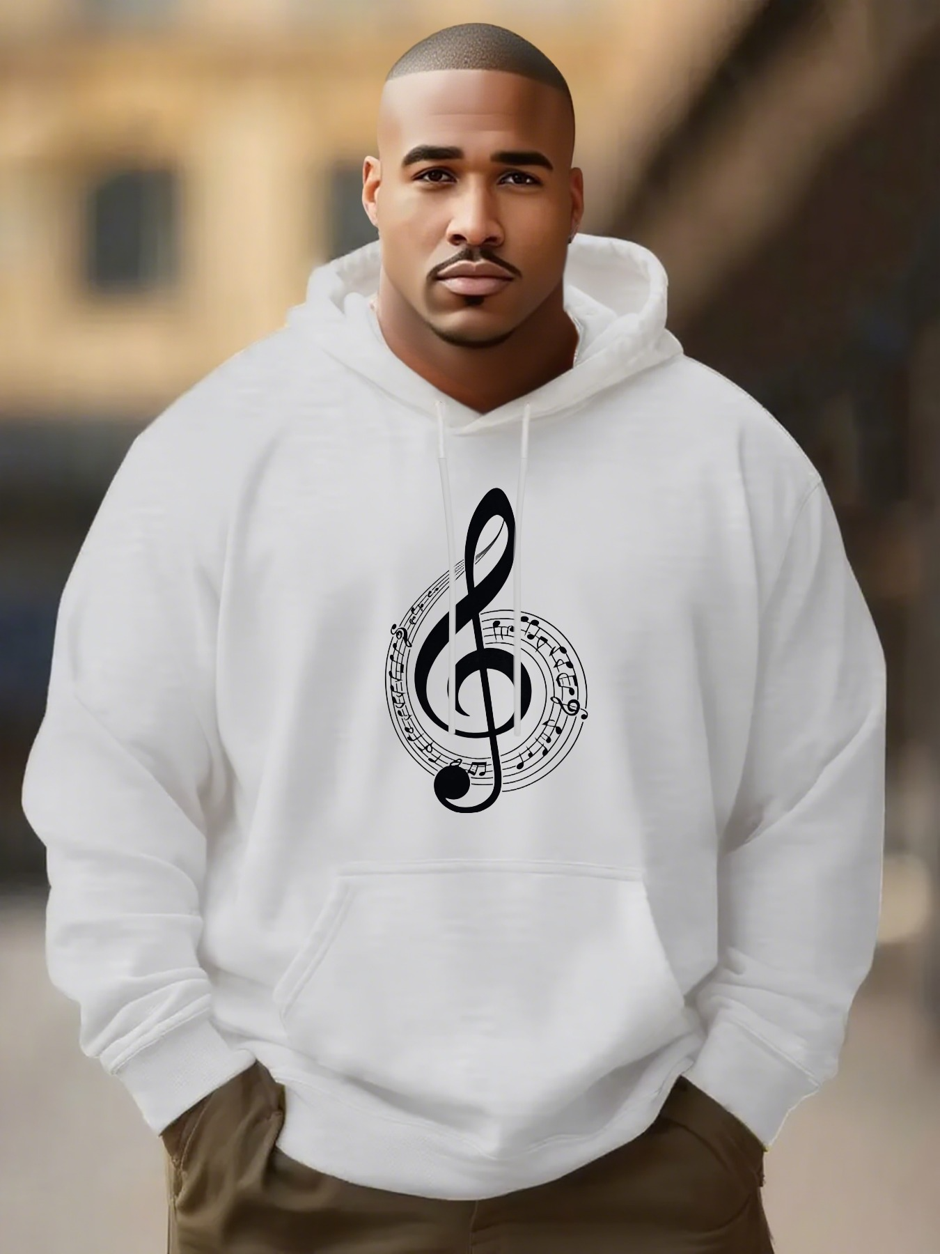 Tailorly Men's Printed Hoodie - Artistic Notes Spinning In A Swirling Music Treble Clef