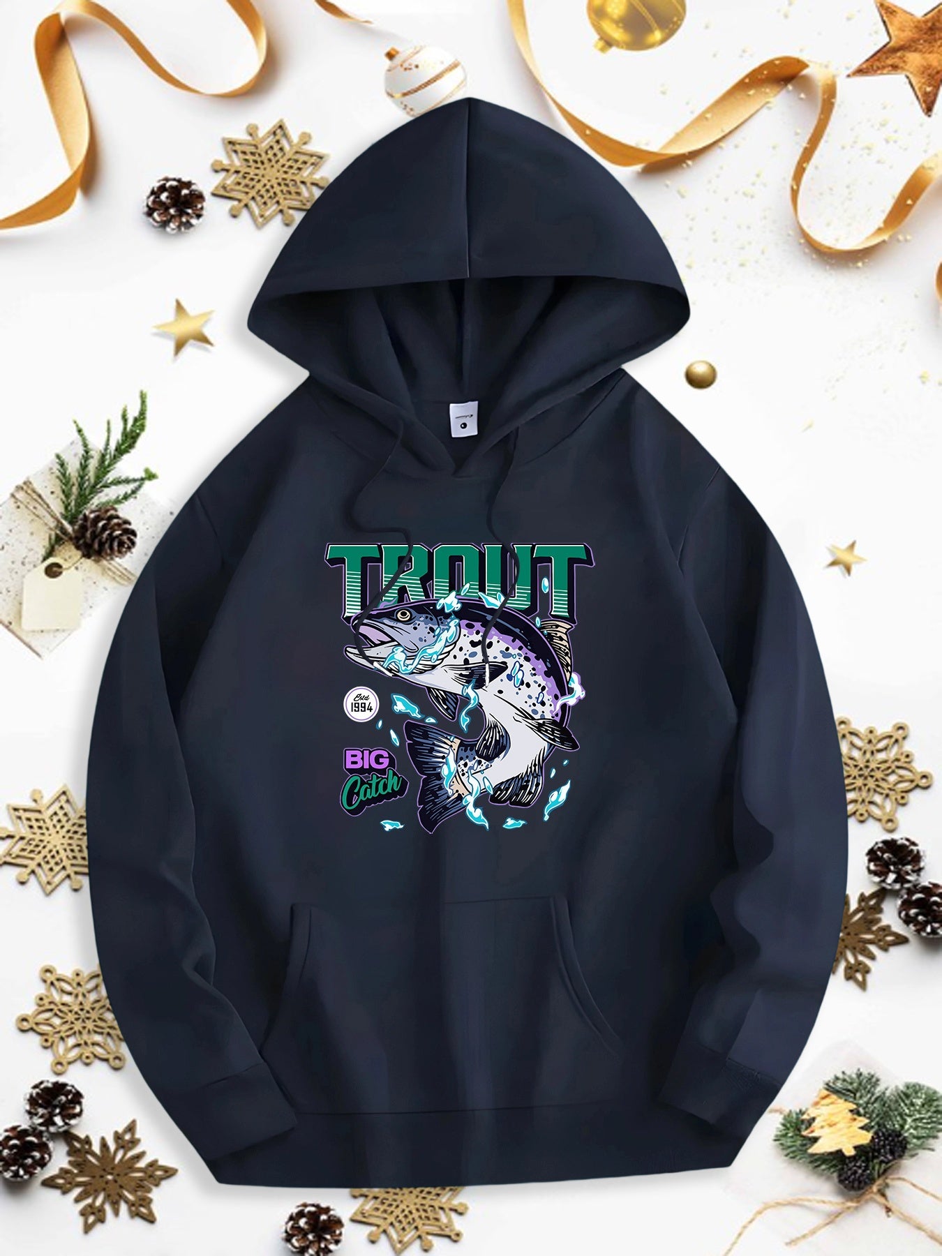 Tailorly Men's Printed Hoodie - Trout Splashing Water With Vibrant Colors And Dynamic Motion Fish