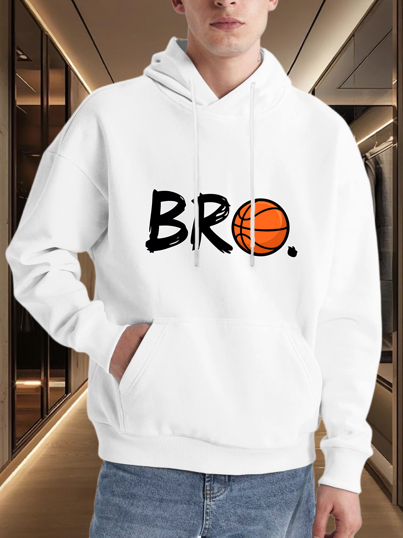 Tailorly Men's Printed Hoodie - Bro With Graffiti Style Lettering And Orange Basketball Graphic Hoodie