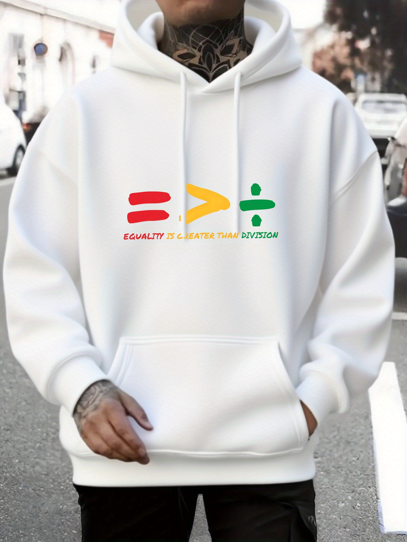 Tailorly Men's Printed Hoodie - Equality Is Greater Than Division With Colorful Symbols Hoodie