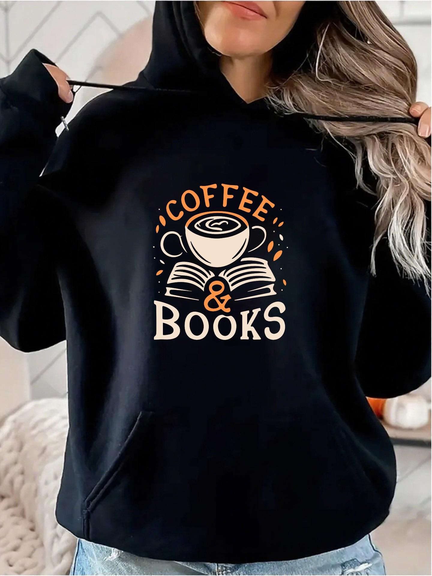 Tailorly Women's Printed Hoodie - Coffee And Books With Steaming Cup Above Opened Pages Books
