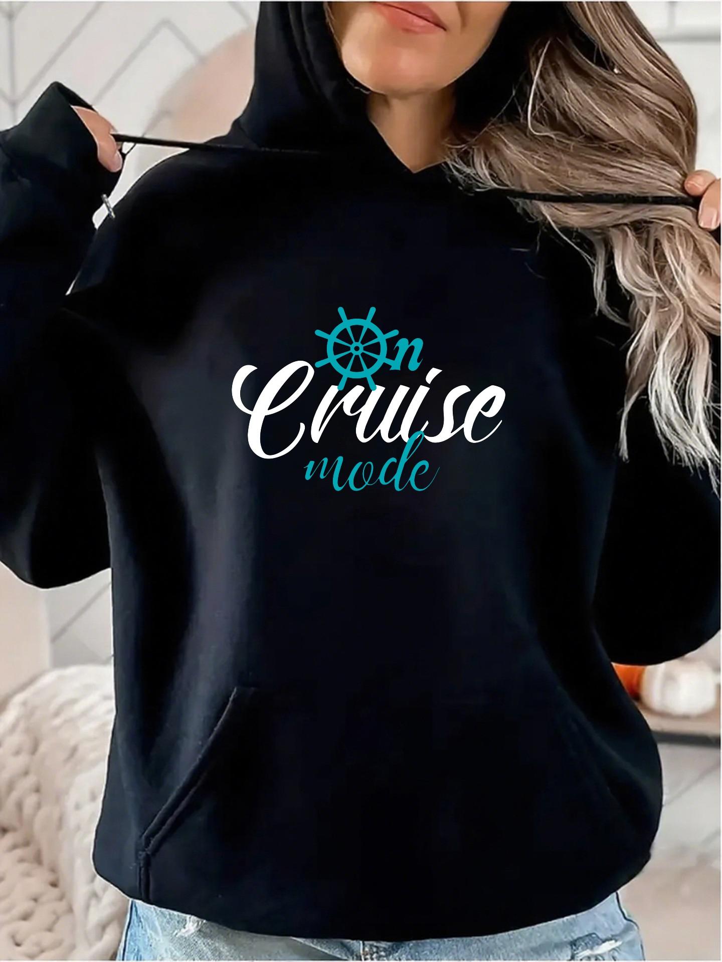 Tailorly Women's Printed Hoodie - On Cruise Mode Nautical Wheel With Ocean Blue Lettering Hoodie